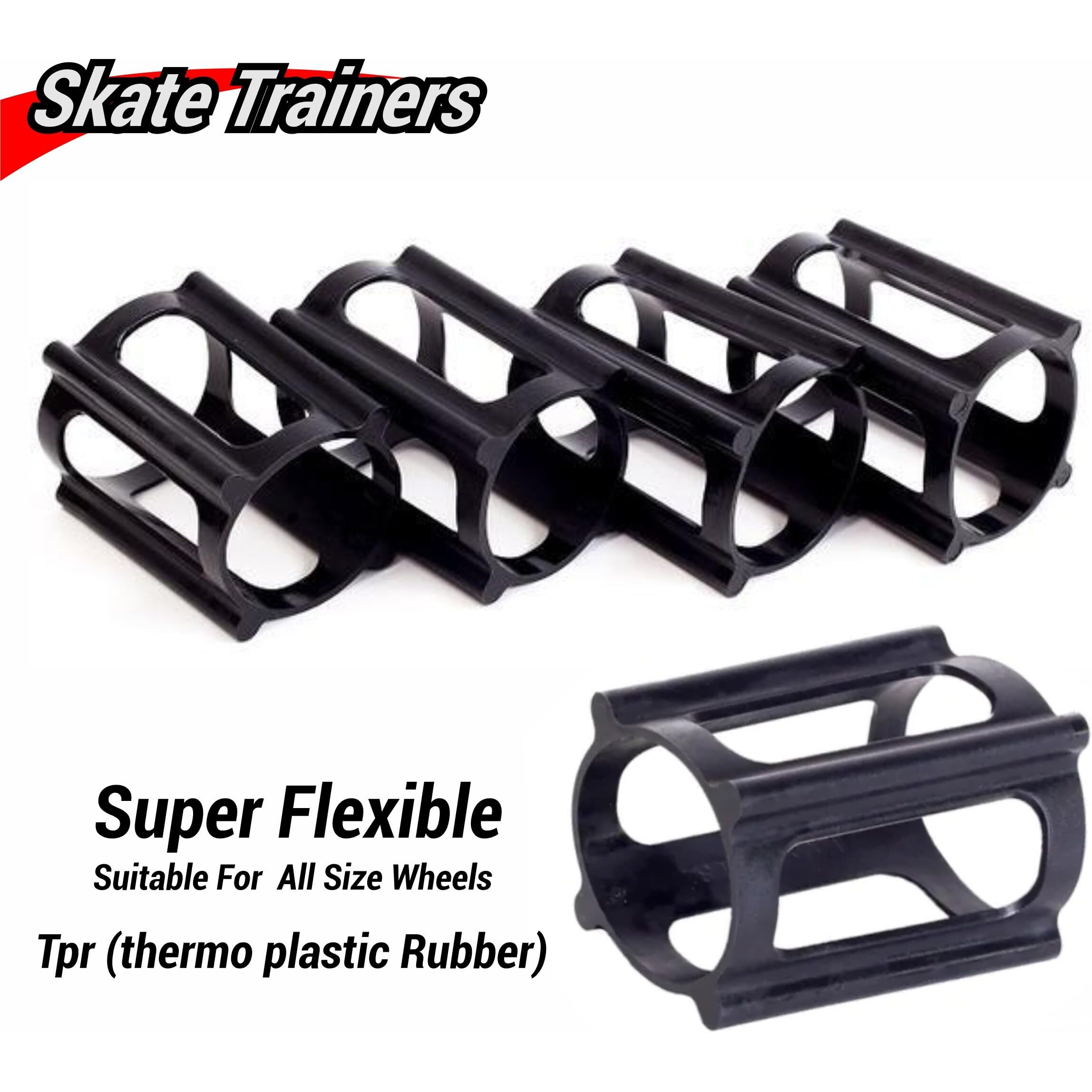 Jaspo Skate Trainers- Wheel stoppers for Roller Skates and Skateboards for Beginners & learners to Learn Balancing,Tricks-Safe, and Easy- Ollies, Kickflips and More(Black_Skate_Trainer (Pack of 8))