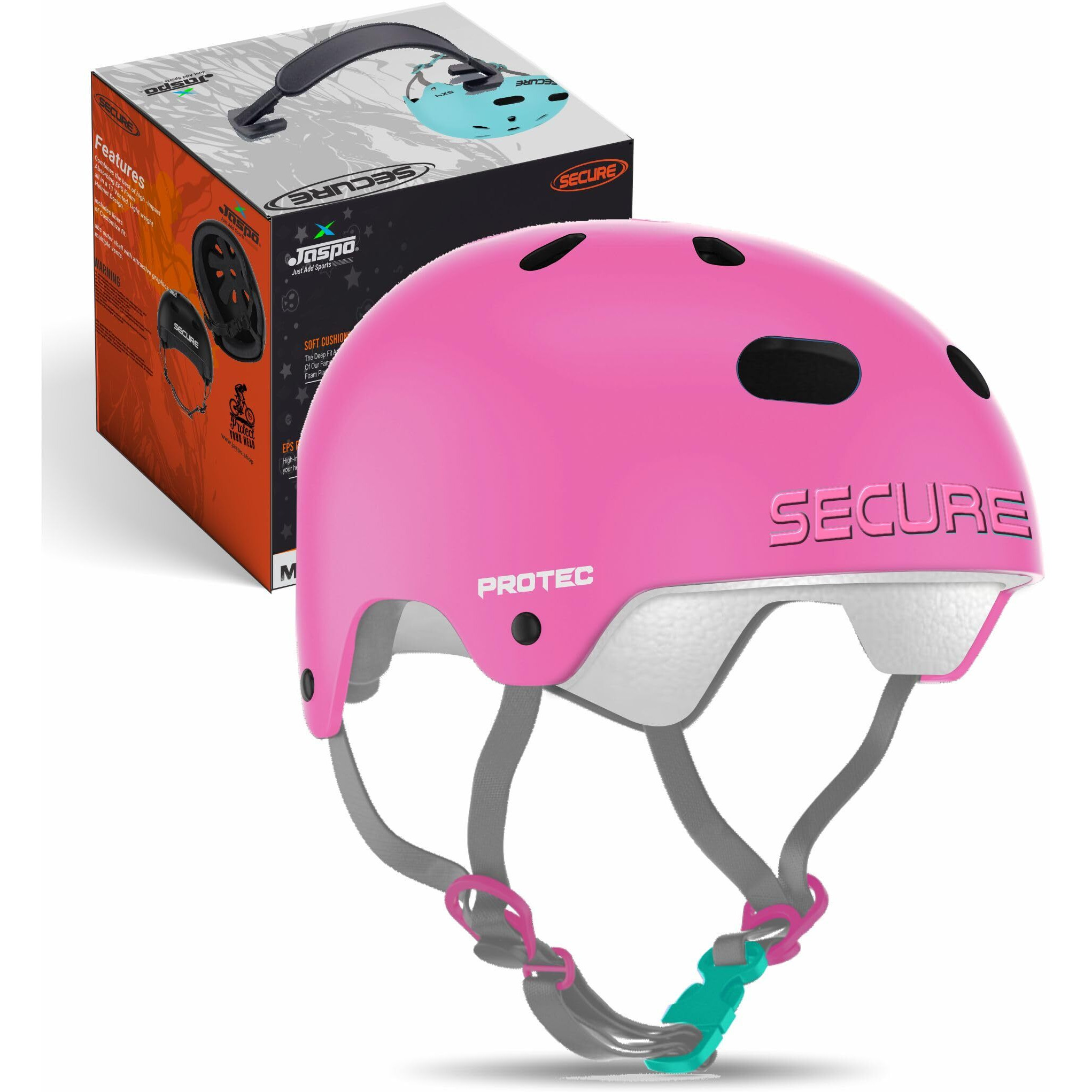 Jaspo Secure Sports Helmet for Cycling, Skating, Skateboarding - for All Age Groups (S, Pink Matte)