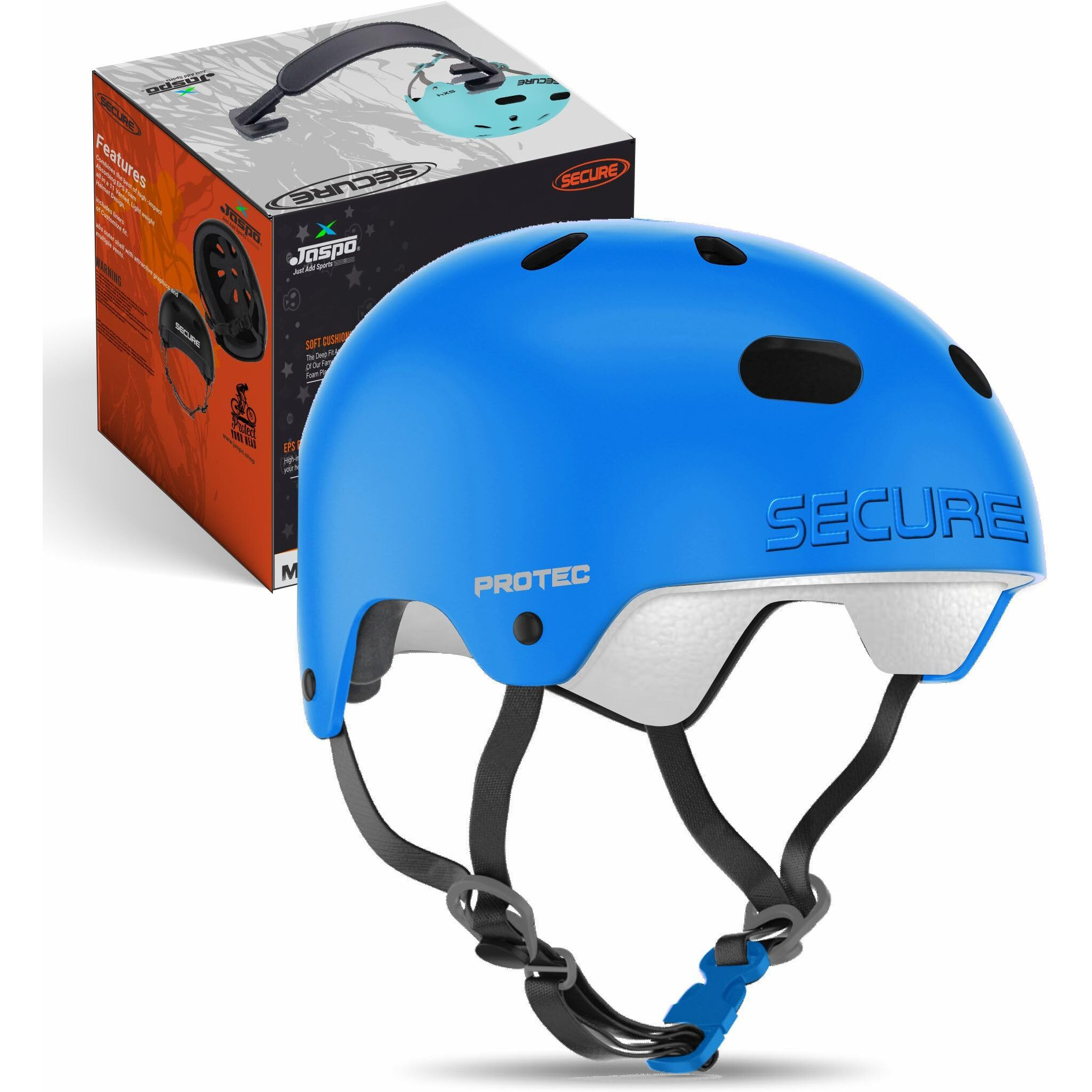 Jaspo Secure Sports Helmet for Cycling, Skating, Skateboarding - for All Age Groups (L, Blue Matte)