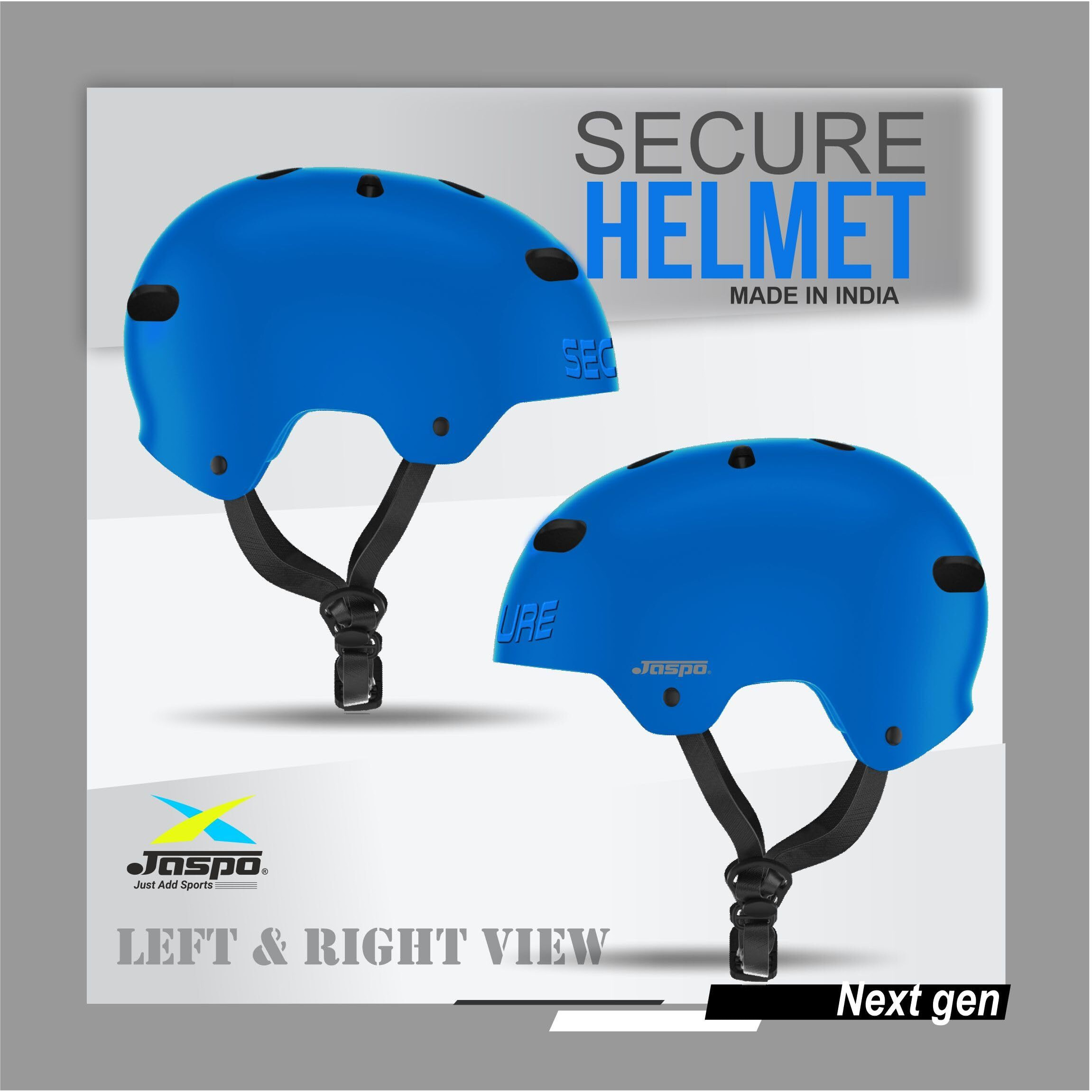Jaspo Secure Sports Helmet for Cycling, Skating, Skateboarding - for All Age Groups (L, Blue Matte)