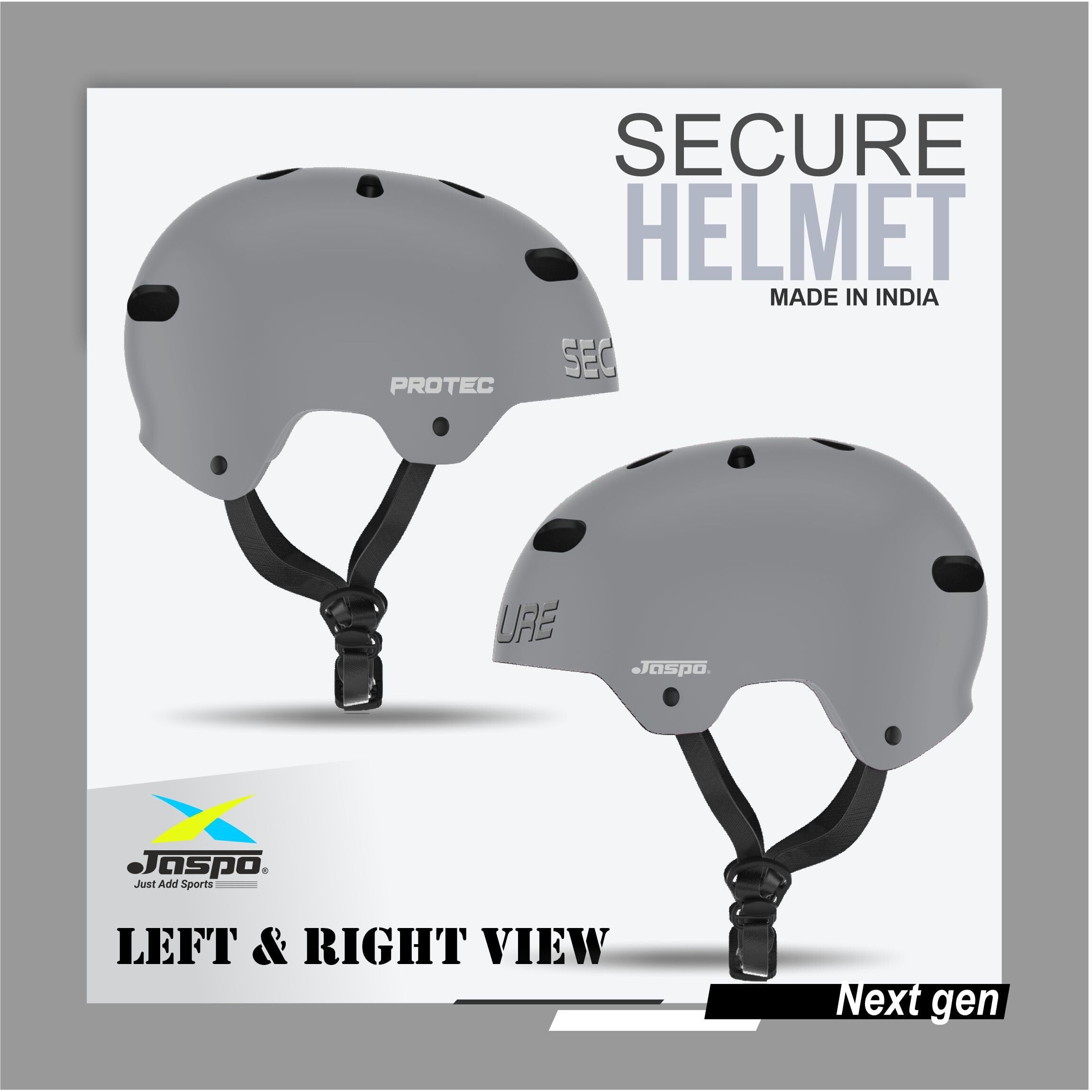 Jaspo Secure Sports Helmet for Cycling, Skating, Skateboarding - for All Age Groups (M, Grey Matte)