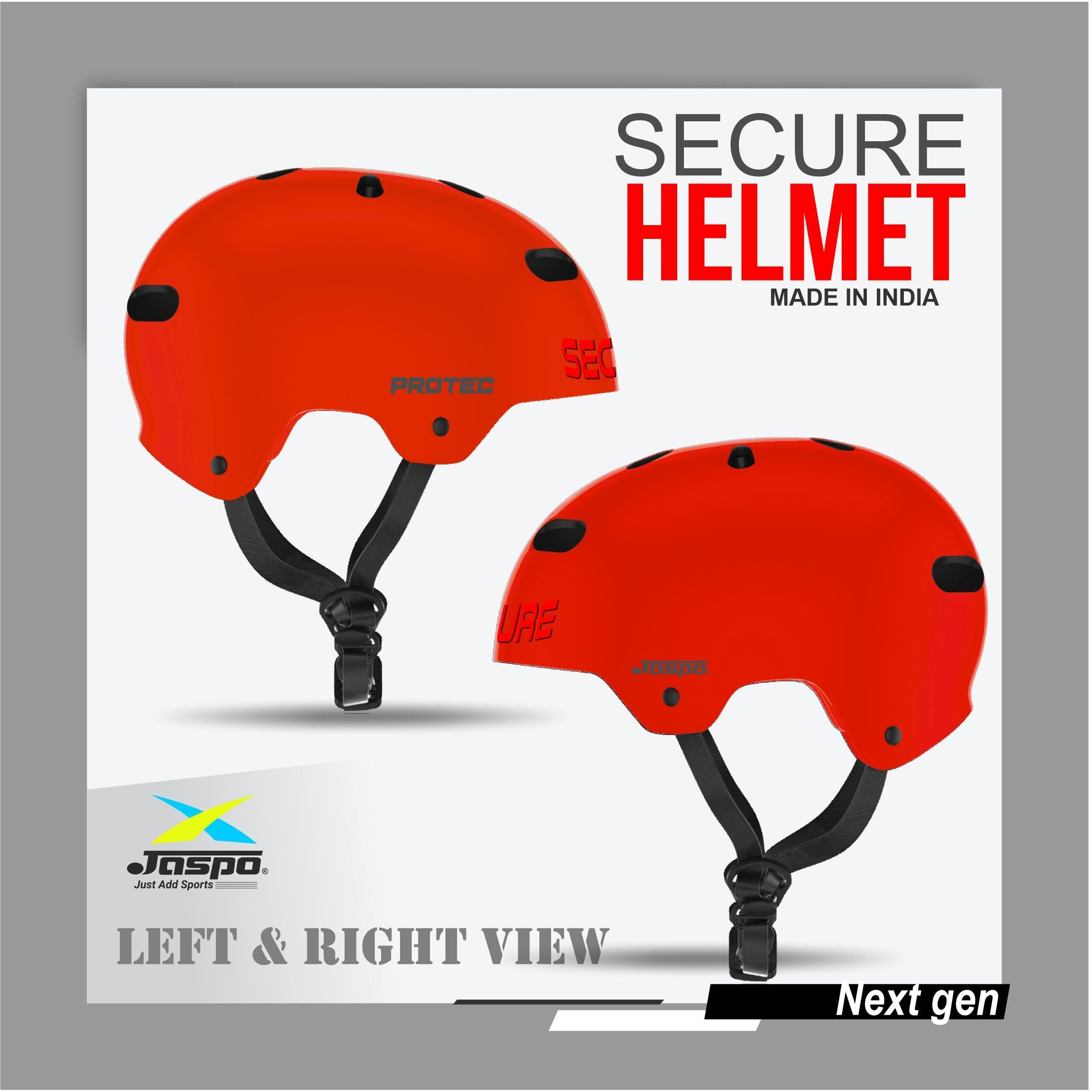 Jaspo Secure Sports Helmet for Cycling, Skating, Skateboarding - for All Age Groups (XS, Red)