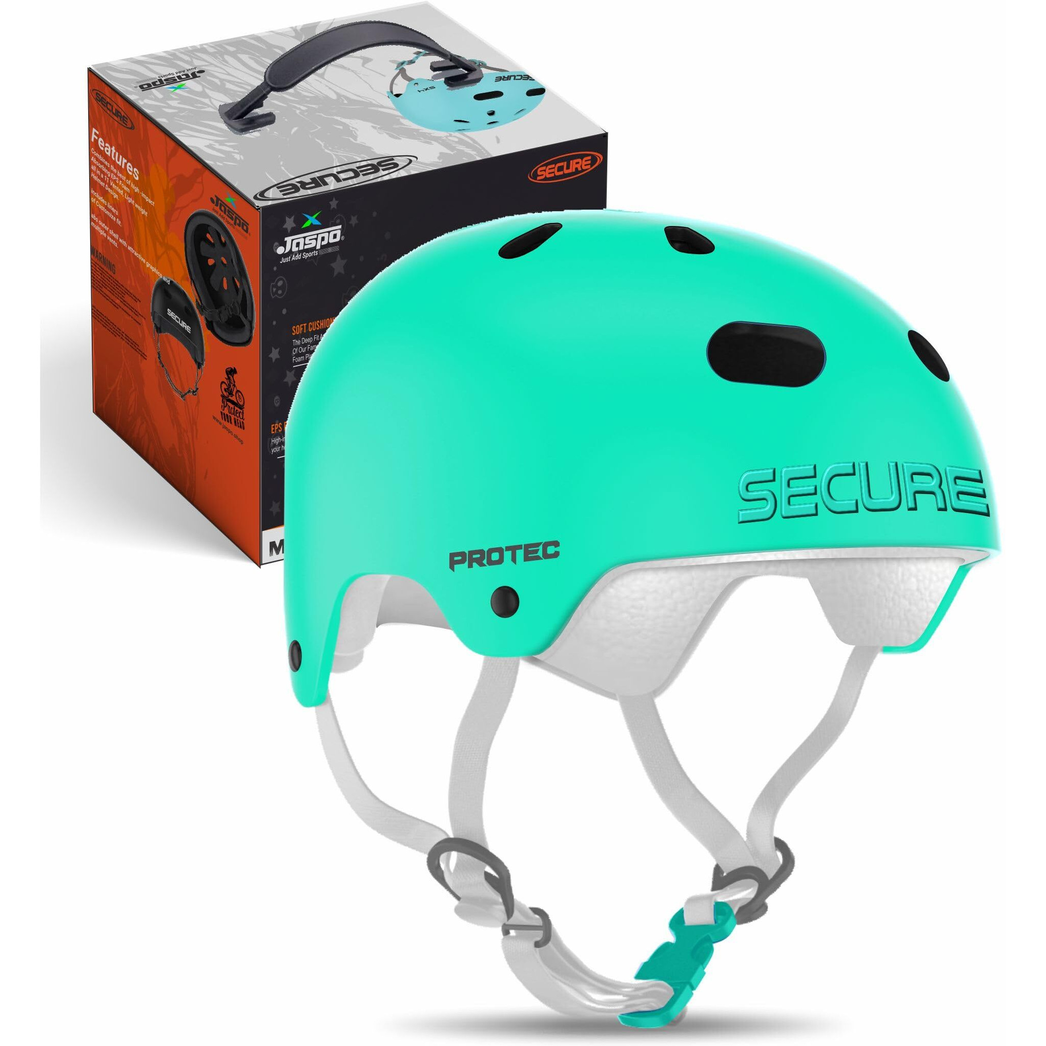Jaspo Secure Sports Helmet for Cycling, Skating, Skateboarding - for All Age Groups (XS, Cyan)