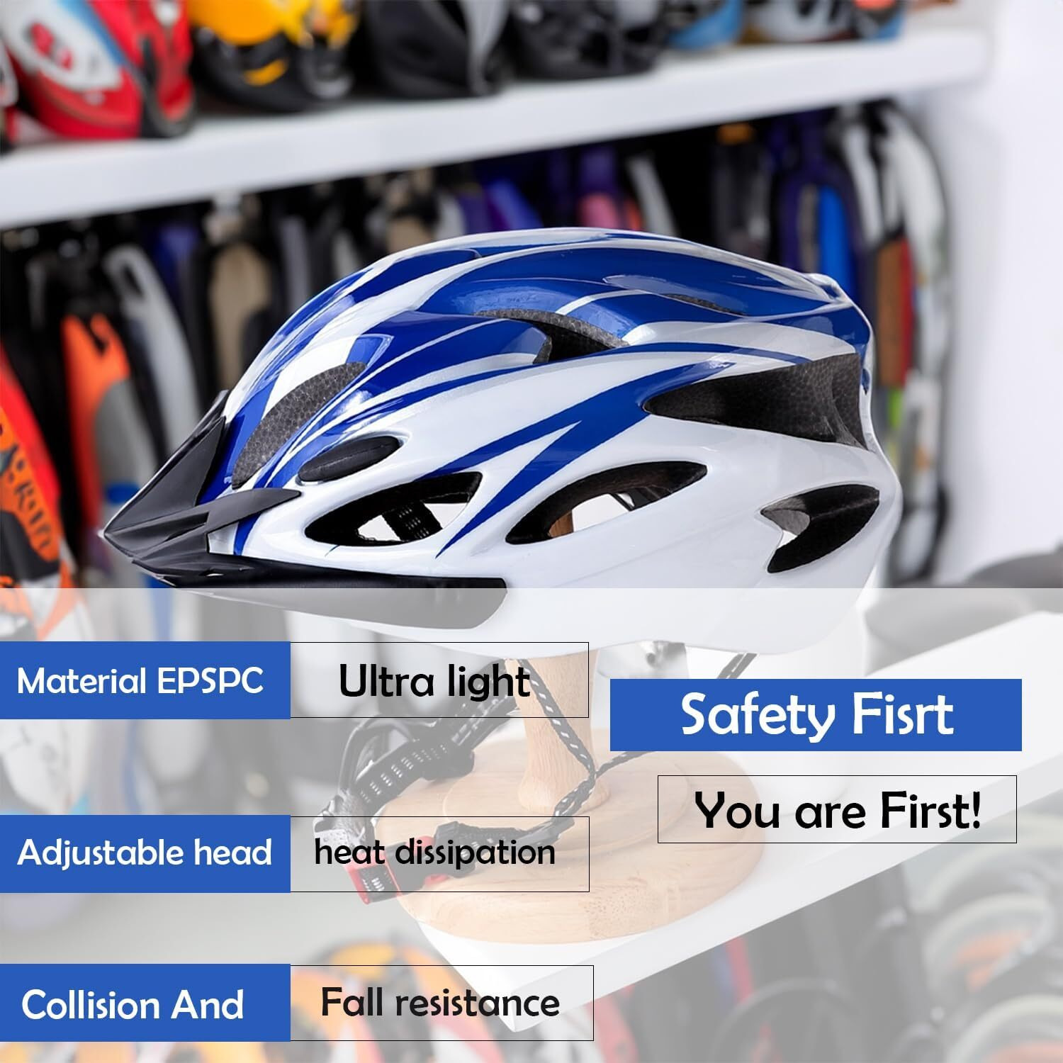 Kuber Industries Cycling Helmet with Detachable Visor|Helmet for Mountain, Road Bike & Skating|Breathable & Adjustable Bicycle Helmet|Ideal for Adults and Kids-Pack of 2 (Blue & White)