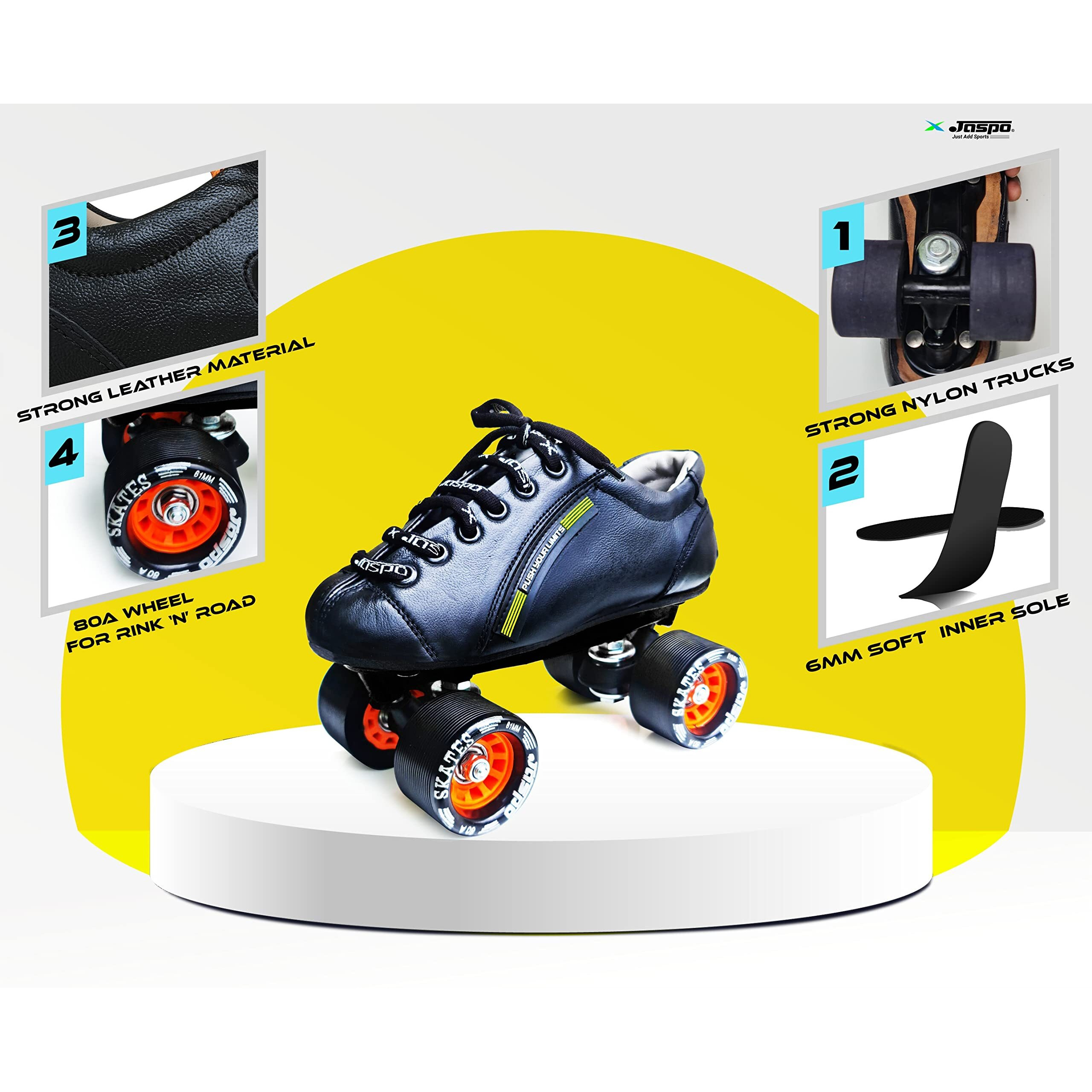 jaspo Unisex Sprint Pro 10 Quad Shoes Fixed Body Outdoor Wheel Roller Skates Approximate For Beginners&Intermediates For Practice&Training Purpose For(All Age Group)(6 Uk(Foot Length 26 Cms),Orange)