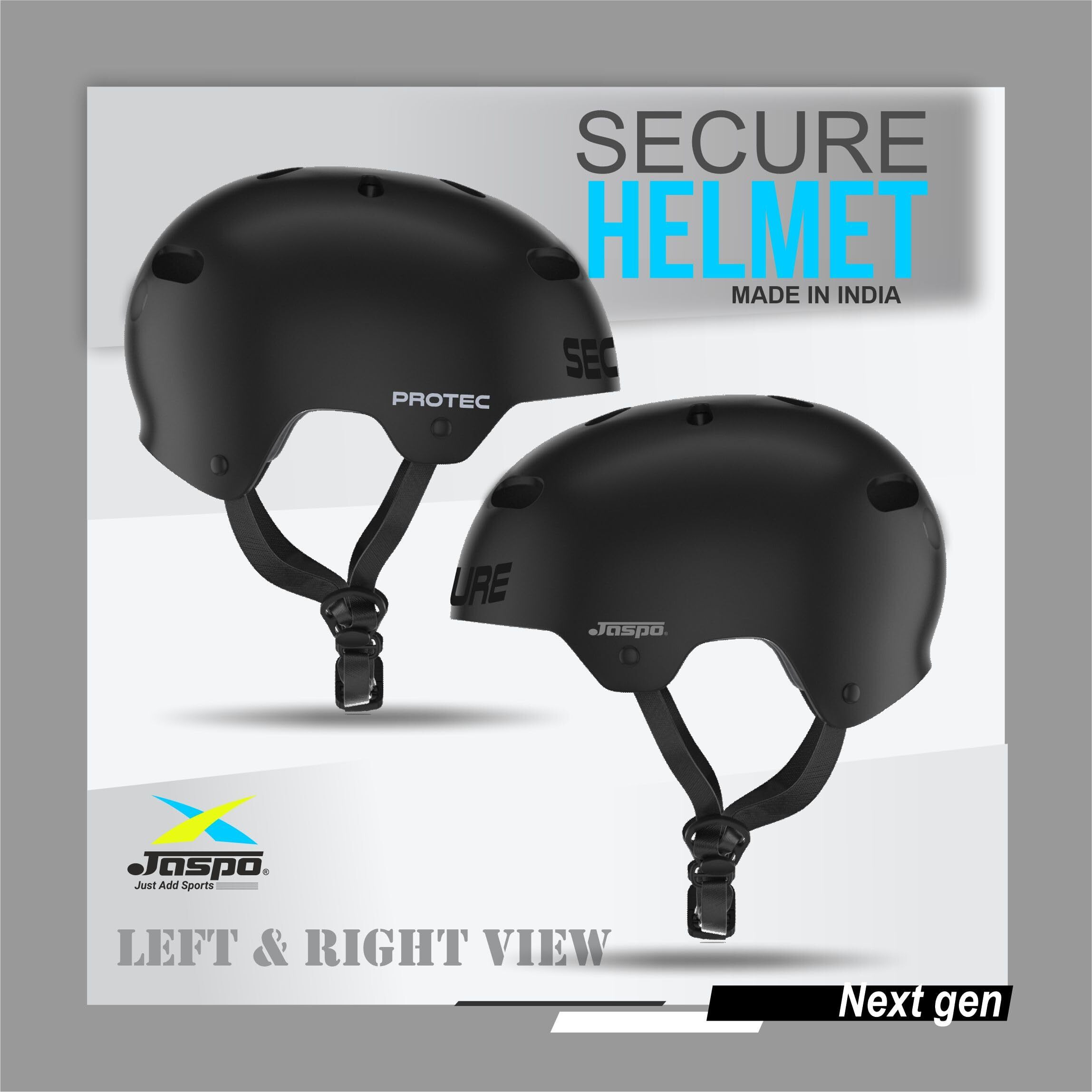 Jaspo Secure Sports Helmet for Cycling, Skating, Skateboarding - for All Age Groups (M, Black Matte)