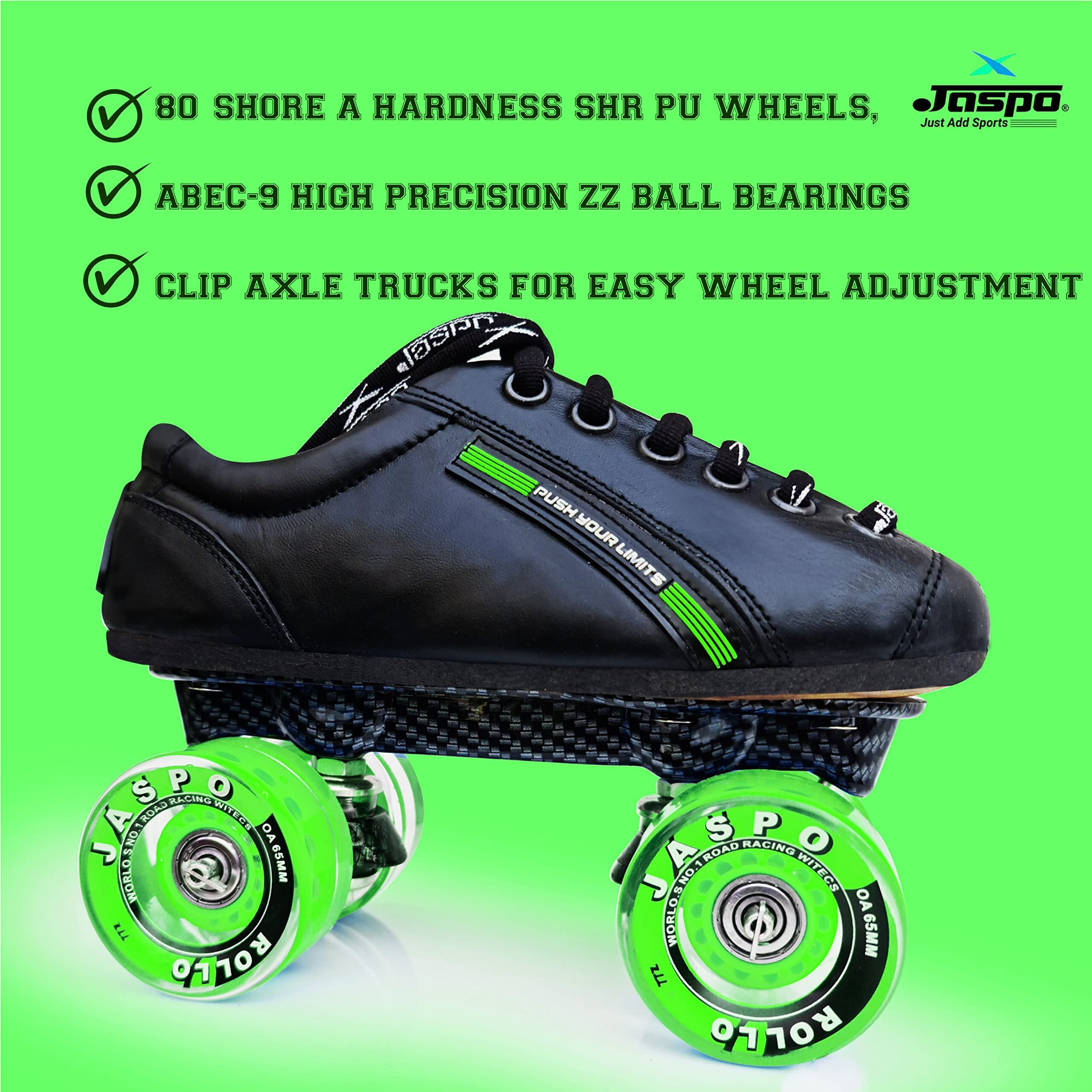 jaspo Unisex Pro Hyper Quad Outdoor Wheel Shoe Skates (4 Uk(Foot Length 24.5 Cms), Green)