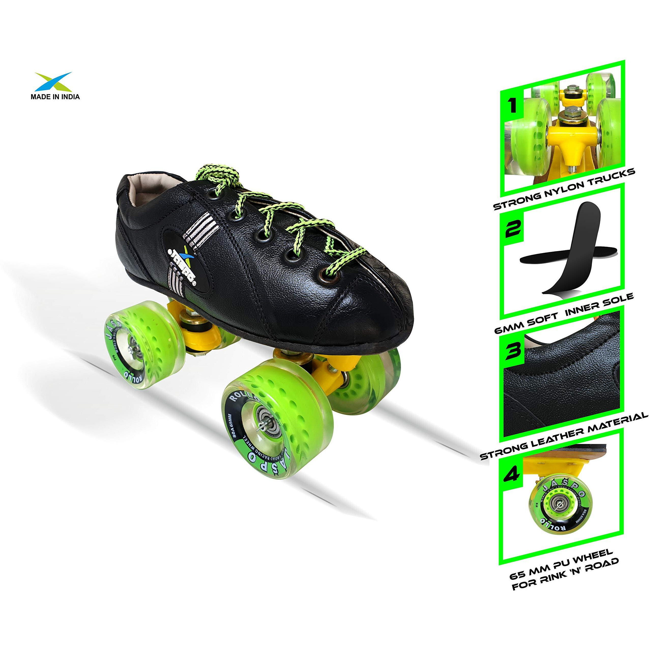 jaspo Unisex Pro Hyper Quad Outdoor Wheel Shoe Skates (6 Uk(Foot Length 26 Cms), Green)