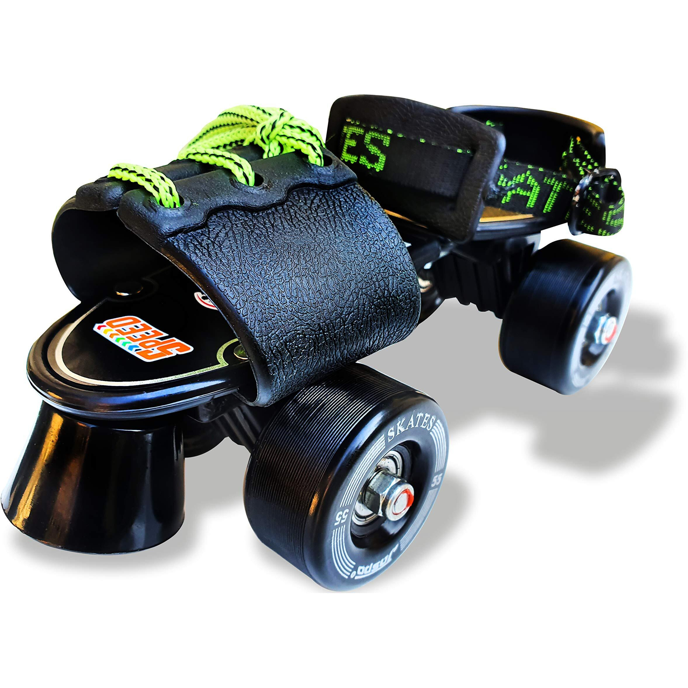 jaspo Unisex Tenacity Adjustable Senior Roller Skates Suitable For Age Group 6 To 14 Years (Black), Speed Wheel
