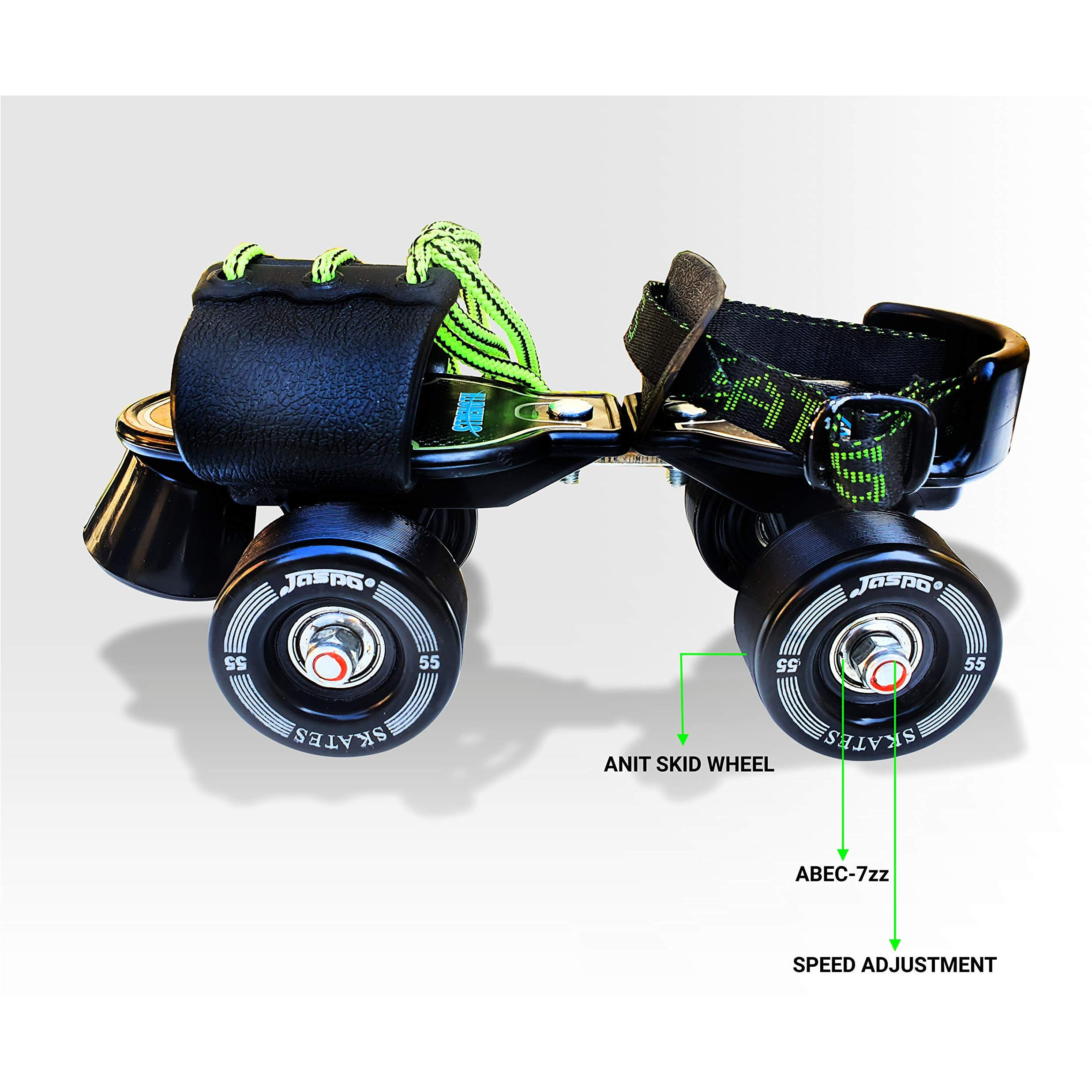 jaspo Unisex Tenacity Adjustable Senior Roller Skates Suitable For Age Group 6 To 14 Years (Black), Speed Wheel
