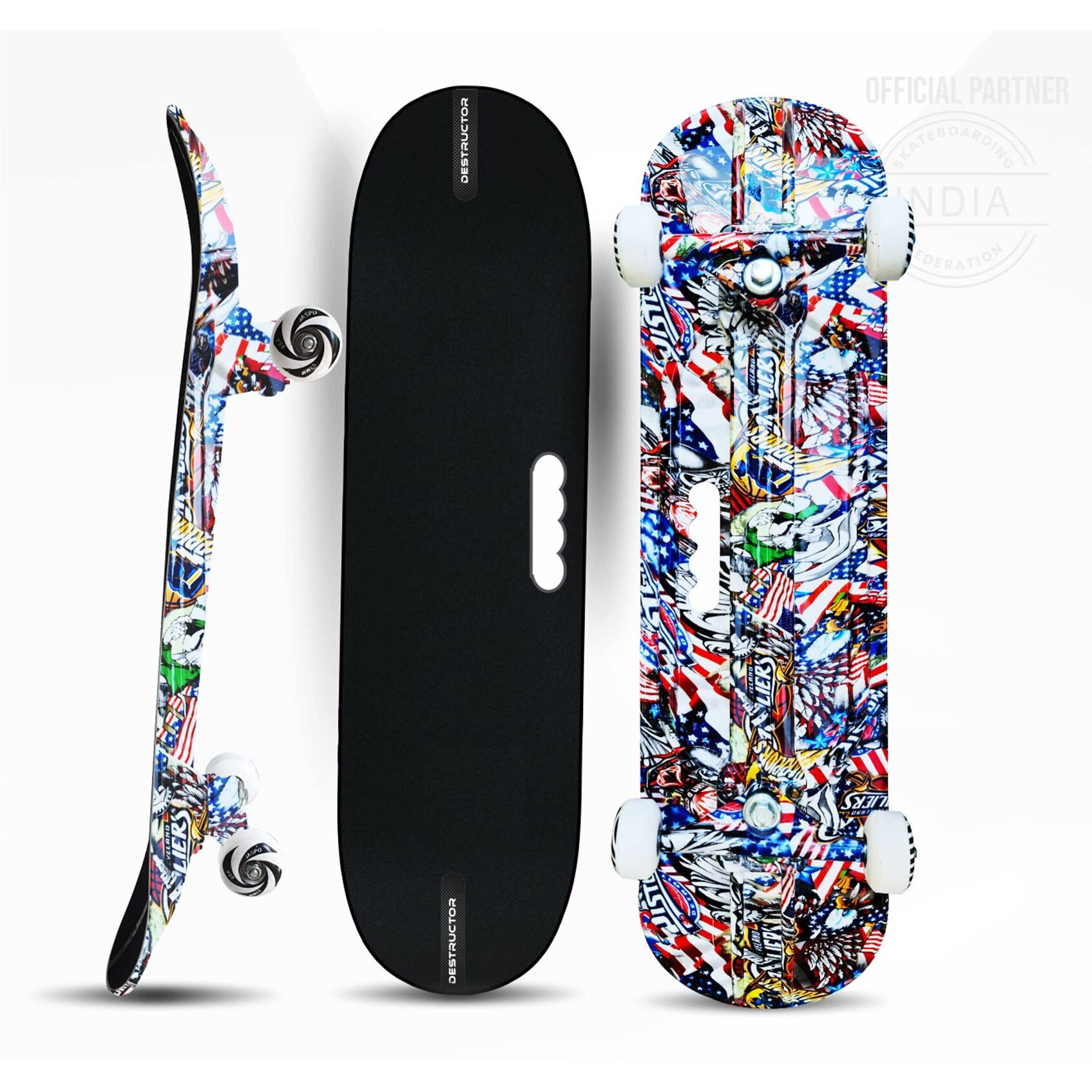 Jaspo Destructor Graffiti Fiber Skateboard 31 X8  Inches, Suitable For Age Group Above 8 Years, Fiber Composite, Multicolor