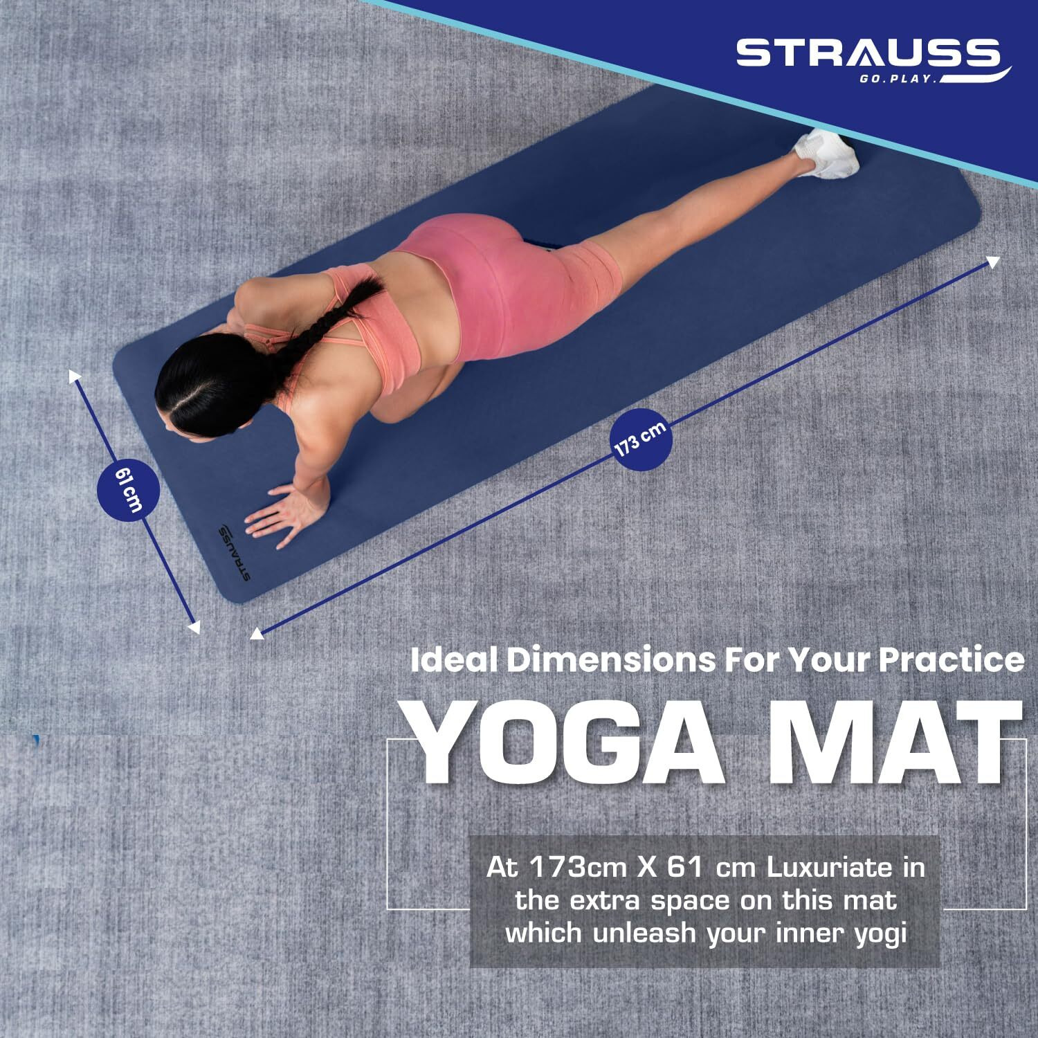 STRAUSS Yoga Mat with Carry Bag | Anti-Slip Exercise Mat for Women & Men | Home Gym Workout, Yoga, Pilates | Eco-friendly | Non-Slip Surface | Lightweight & Durable | 4mm (Blue)