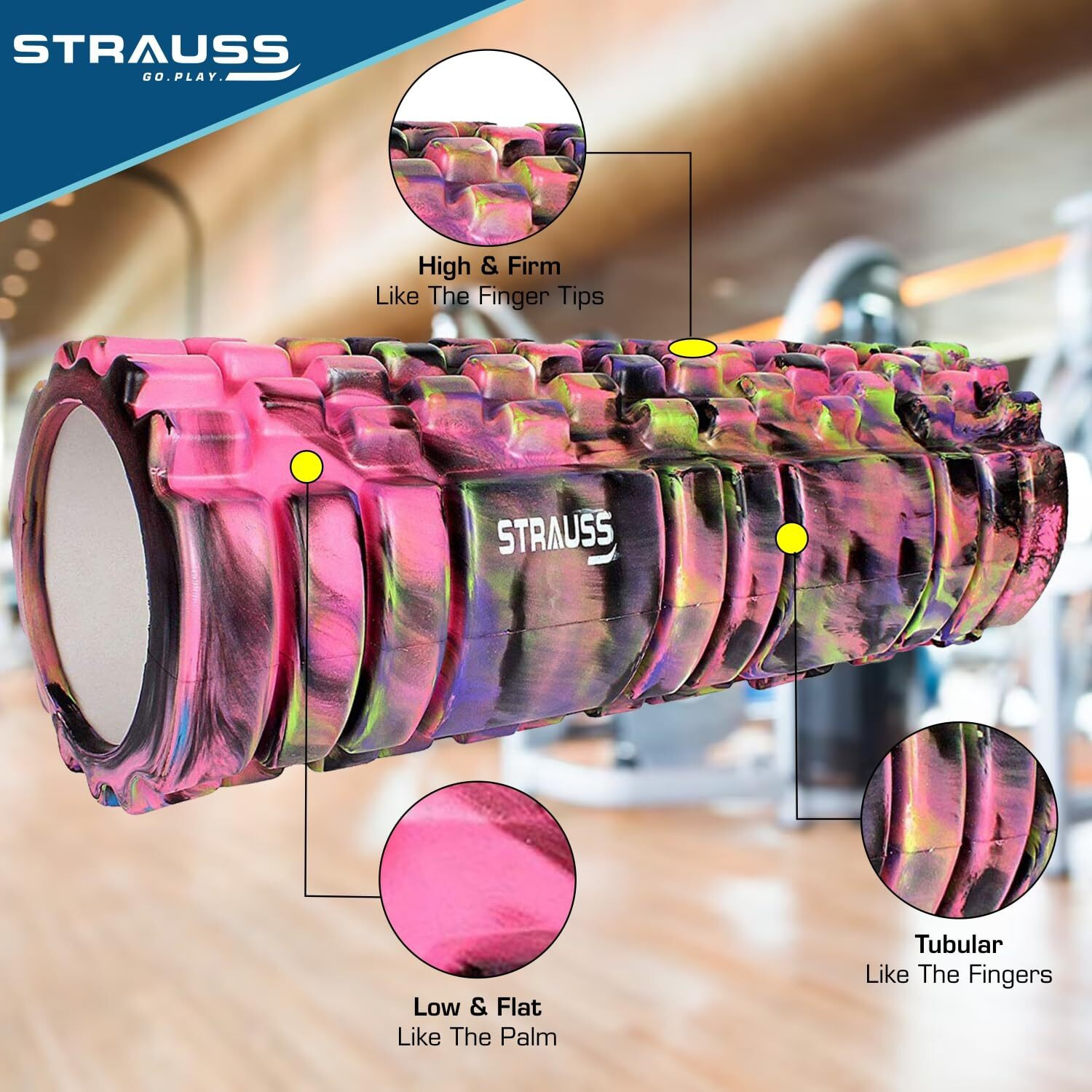 Strauss Deep Tissue Massage Foam Roller|High-Density Muscle Roller for Myofascial Release, Physical Therapy, Yoga, Pilates|Exercise Equipment for Deep Tissue Massage and Muscle Relief|33 cm,(Pink)