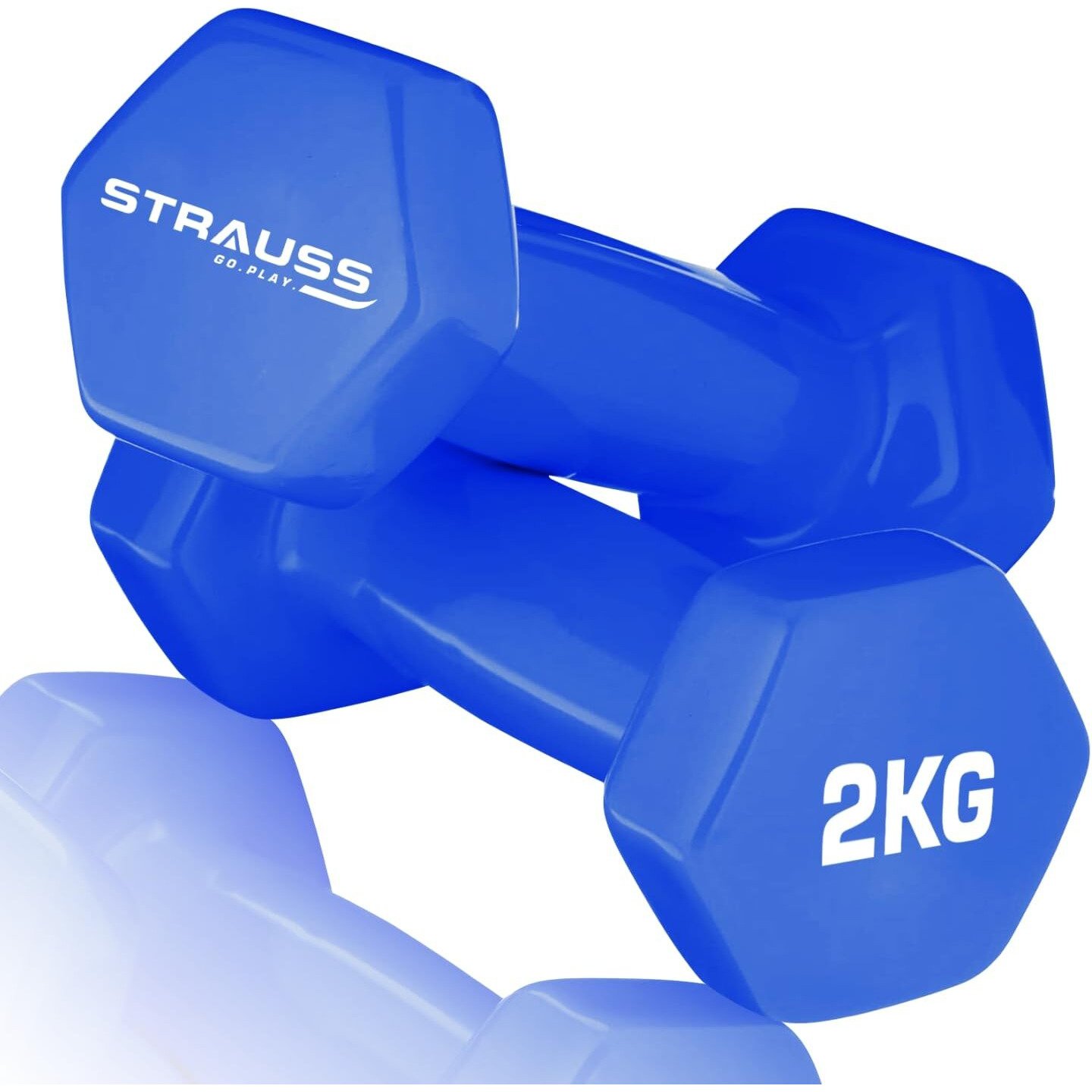 Strauss Vinyl Dumbbell Set for Men & Women |Ideal Home & Gym Workout |Non-Slip Grip, Compact & Portable | Fitness Gym Equipment for Strength Training, Bodybuilding, & Aerobics|2Kg Each,4Kg Pair,(Blue)