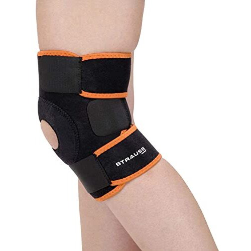 STRAUSS Adjustable Knee Support Patella | Compression Knee Brace for Men and Women, Breathable Material for Gym, Fitness, Basketball, Injury Recovery, Running, Sports| Single,(Black Orange)