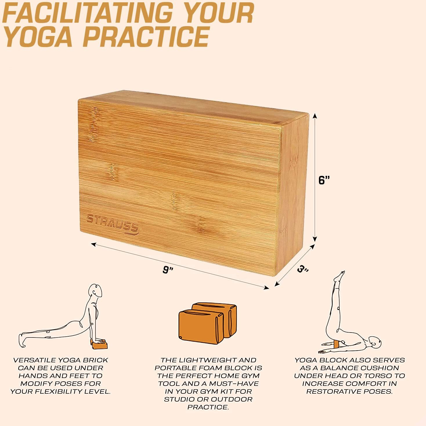 Strauss Wooden Yoga Block,Pair