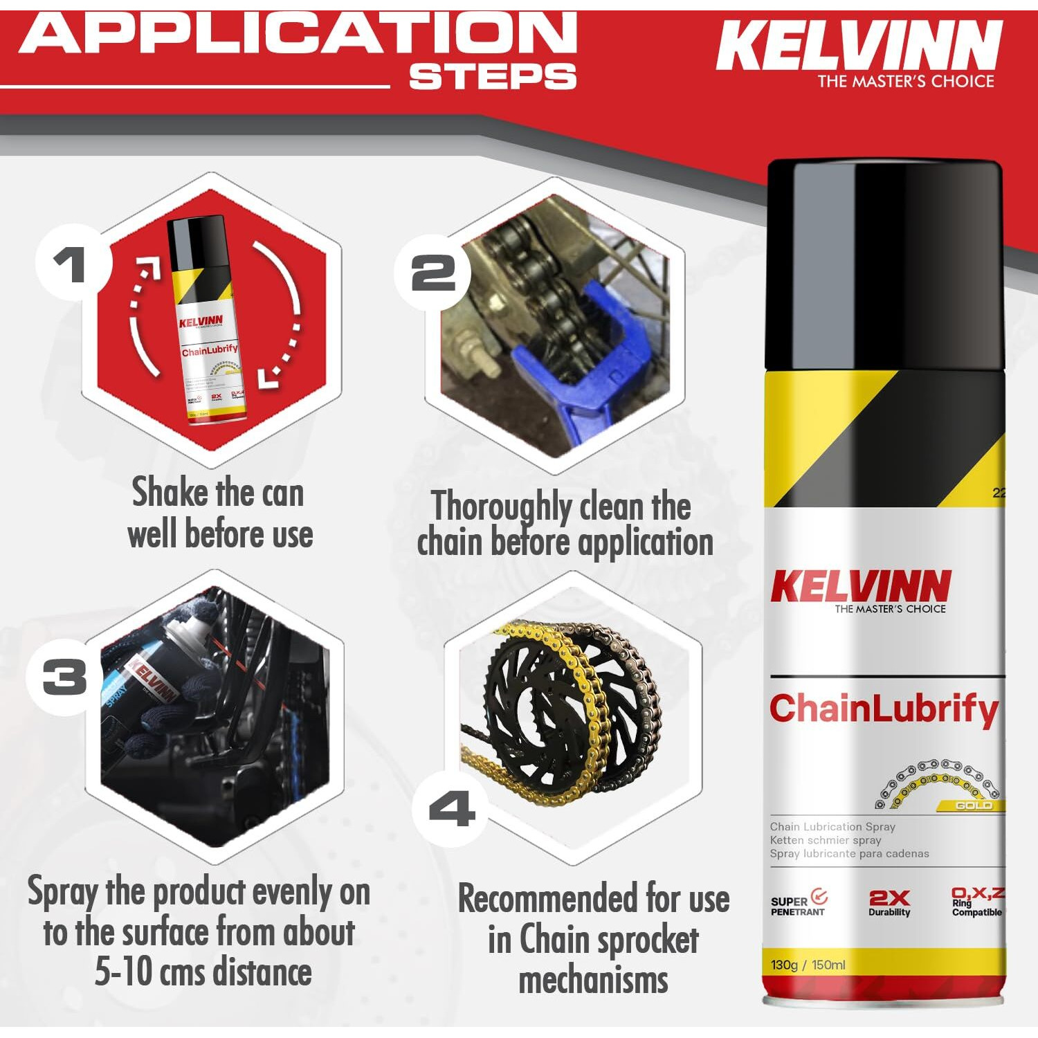 KELVINN Bike Chain Lube, 500ml Durable, Tear & Noise-Reducing Lubricant for Rain & Corrosion Protection | Prevents Sling-off & Chain Breakage | Ensures Extended Chain Life  Gold