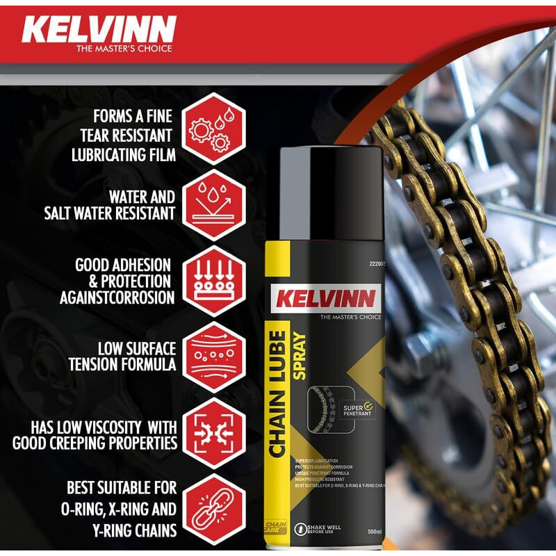 KELVINN Bike Chain Lube, 150ml- Tear & Noise-Reducing Lubricant for Rain & Corrosion Protection | Prevents Sling-off & Chain Breakage | Extends Chain Life  Gold
