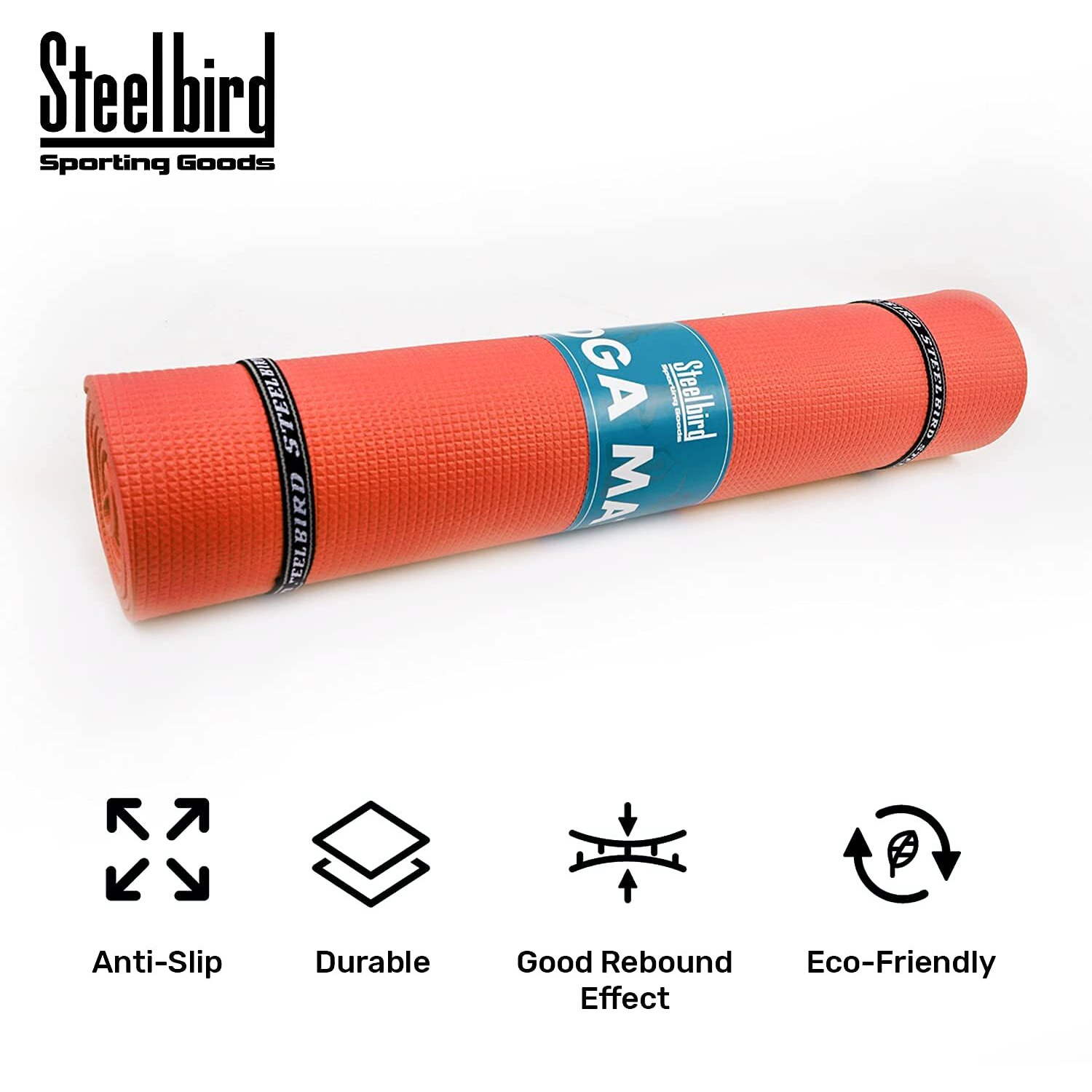 Steelbird Yoga Mat for Men and Women 6 x 2 Feet Wide Extra Thick Exercise Mat For Workout,Yoga,Fitness,Gym, Pilates And High-Density Anti-Tear Non-Slip Light Weight Mat (6mm Thickness)