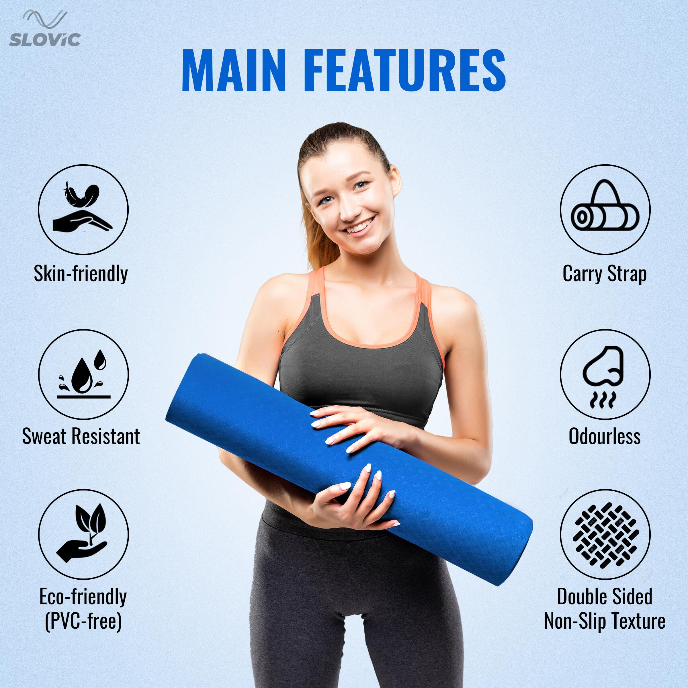 Yoga Mat for Women by SLOVIC | Exercise Mat for Home | Yoga Mat for Men || ANTI SLIP || Workout Mat For Kids | Gym Mat for Indoor Excercise | EVA Yoga Mat 6mm Thick | Non-Slip Yoga Mat | Blue