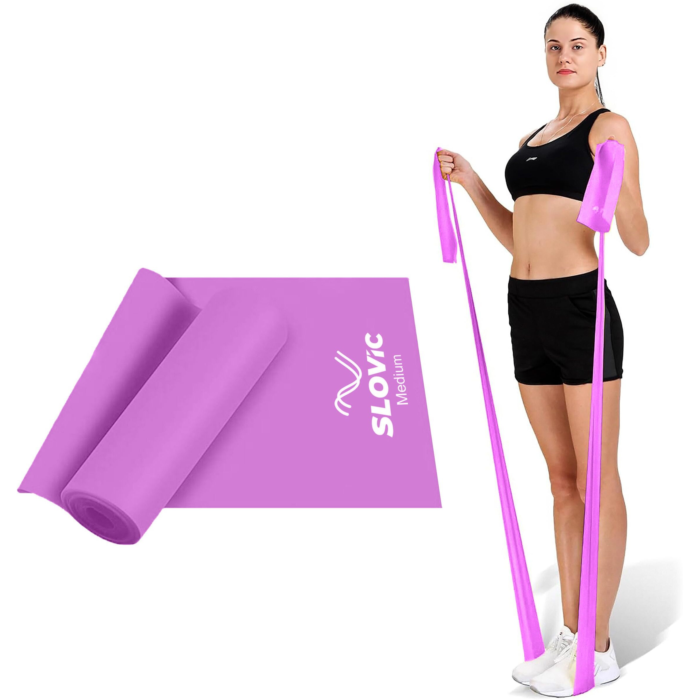 SLOVIC Professional Latex Resistance Thera Band (Medium Resistance) | 100% Natural | for Warm-Up, Stretching, Cardio, Strength Training, Home Fitness, Exercise, Gym Workout & Yoga (Purple)