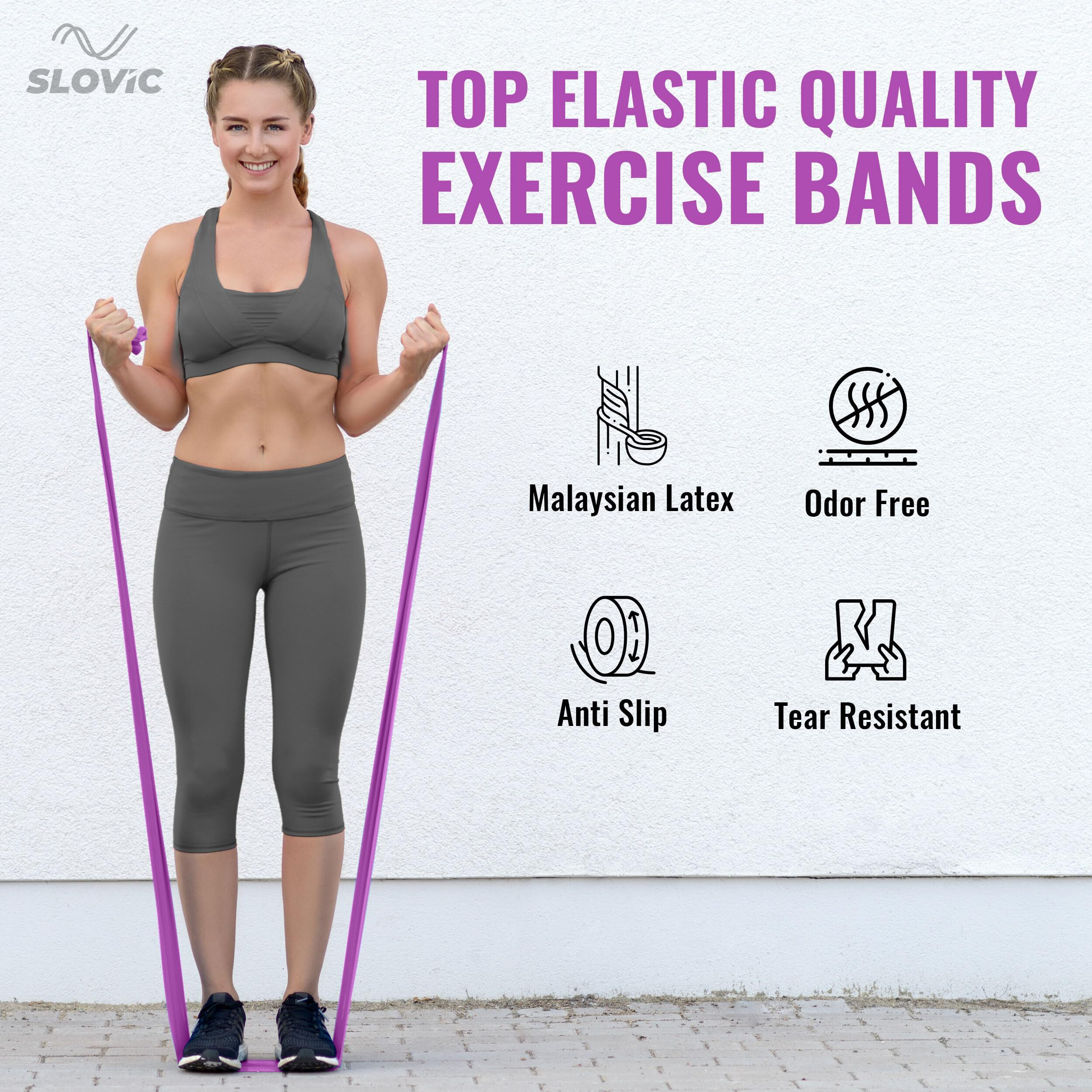 SLOVIC Professional Latex Resistance Thera Band (Medium Resistance) | 100% Natural | for Warm-Up, Stretching, Cardio, Strength Training, Home Fitness, Exercise, Gym Workout & Yoga (Purple)