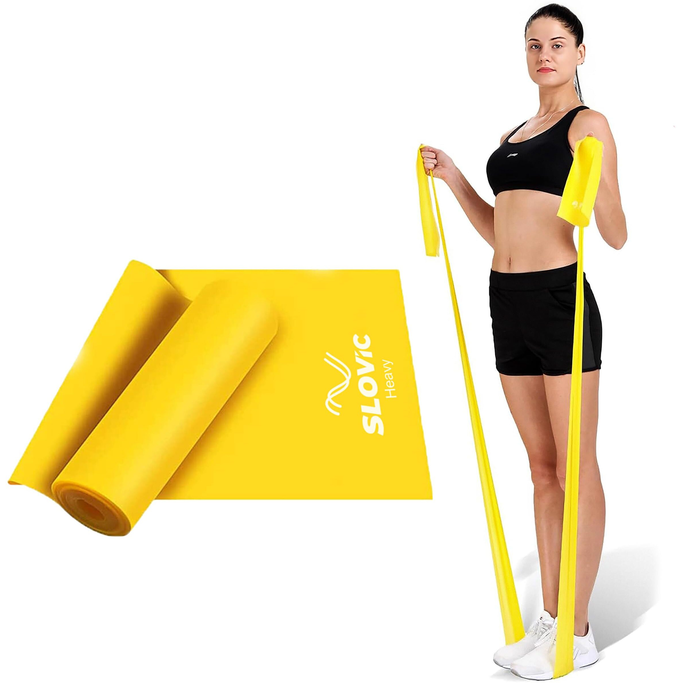 SLOVIC Professional Latex Resistance Thera Band (Heavy Resistance) | 100% Natural | for Warm-Up, Stretching, Cardio, Strength Training, Home Fitness, Exercise, Gym Workout & Yoga (Yellow)