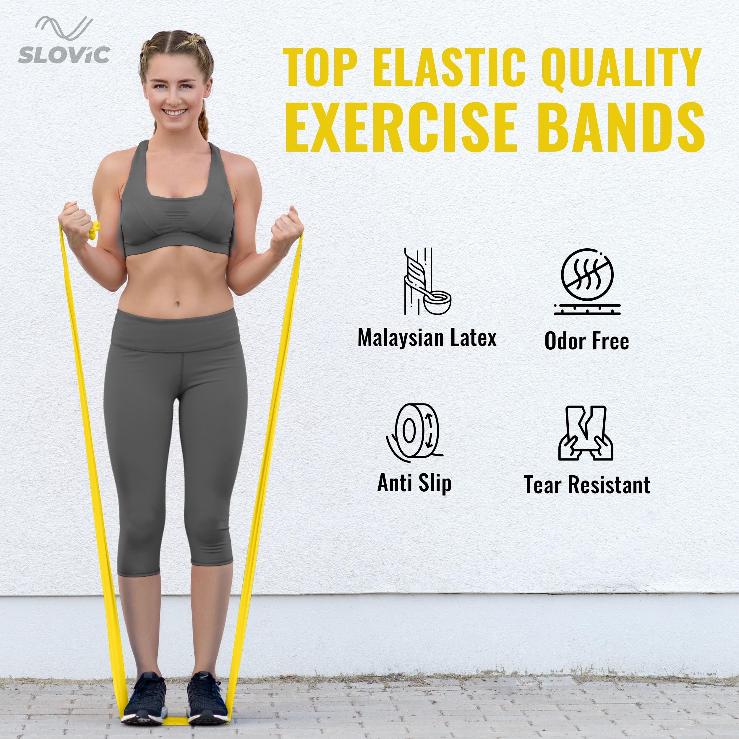 SLOVIC Professional Latex Resistance Thera Band (Heavy Resistance) | 100% Natural | for Warm-Up, Stretching, Cardio, Strength Training, Home Fitness, Exercise, Gym Workout & Yoga (Yellow)