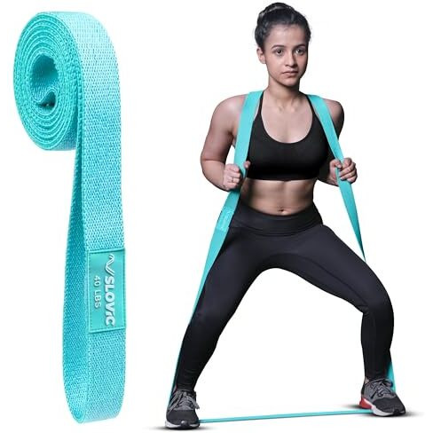 SLOVIC Long Fabric Resistance Bands | Light Resistance - Sea Green, 40LB | Anti-Slip Resistance Bands for Calisthenics with Workout Guide for Glutes, Hip, Thigh, Arms & Leg Workout (1 Year Warranty)
