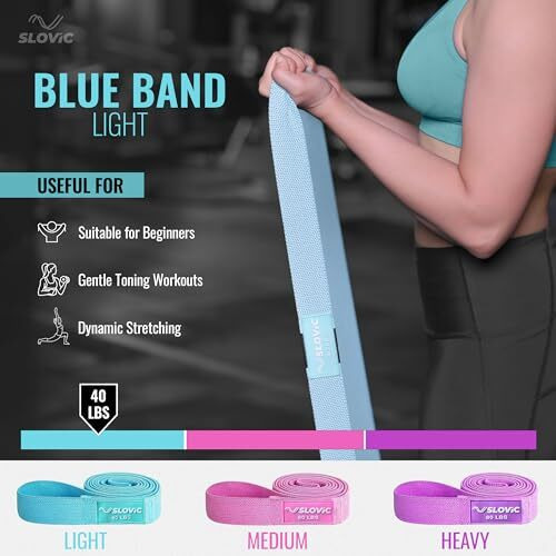 SLOVIC Long Fabric Resistance Bands | Light Resistance - Sea Green, 40LB | Anti-Slip Resistance Bands for Calisthenics with Workout Guide for Glutes, Hip, Thigh, Arms & Leg Workout (1 Year Warranty)