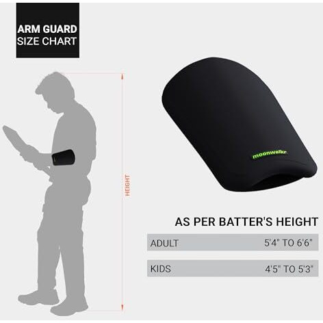 moonwalkr Cricket Arm Guard Premium Protective Gear for Batter s Height (4 5  - 5 3 ) Arm Guard Cricket for Men Cricket Accessories Lightweight & Comfortable Arm Guard for Safety (Black, Youth)