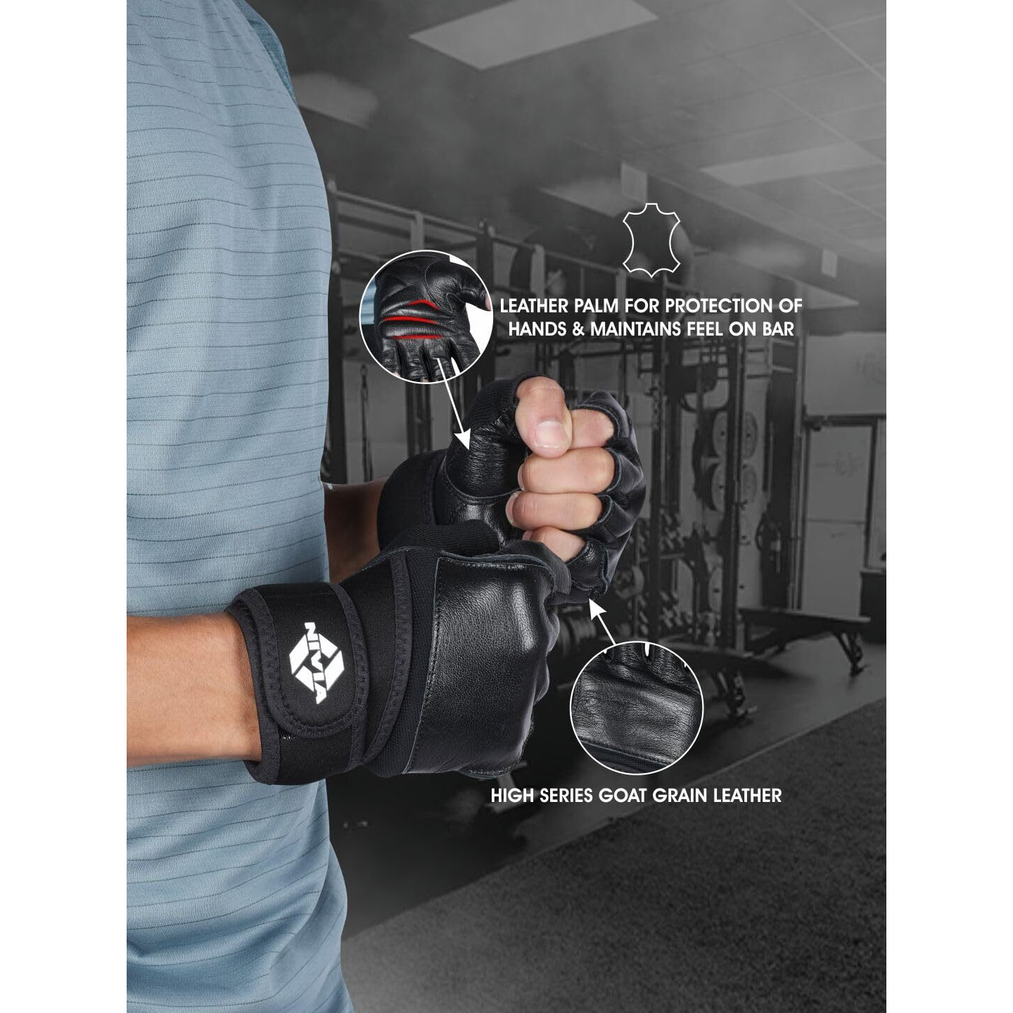 Nivia Venom Sports Gloves Genuine leather with neoprene strap Impact Foam for Palm Protection Half Finger Length Weight lifting Gloves -Small(Black)