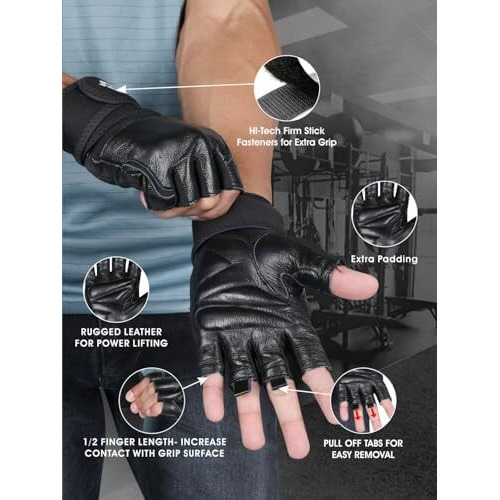 Nivia Venom Sports Gloves Genuine leather with neoprene strap Impact Foam for Palm Protection Half Finger Length Weight lifting Gloves -Small(Black)