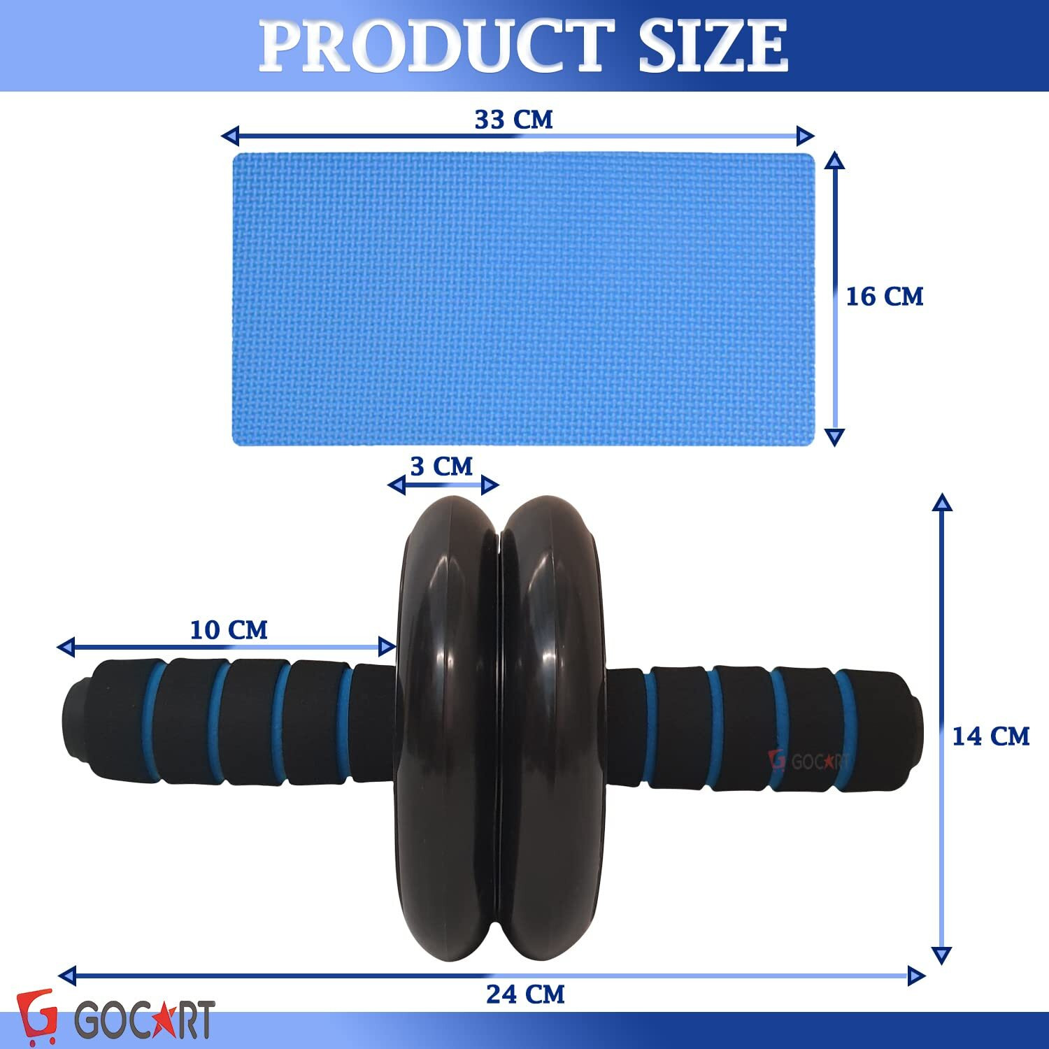 GOCART WITH G LOGO Ab Roller With Mat Ab Exerciser (2 WHEEL AB ROLLER) Blue