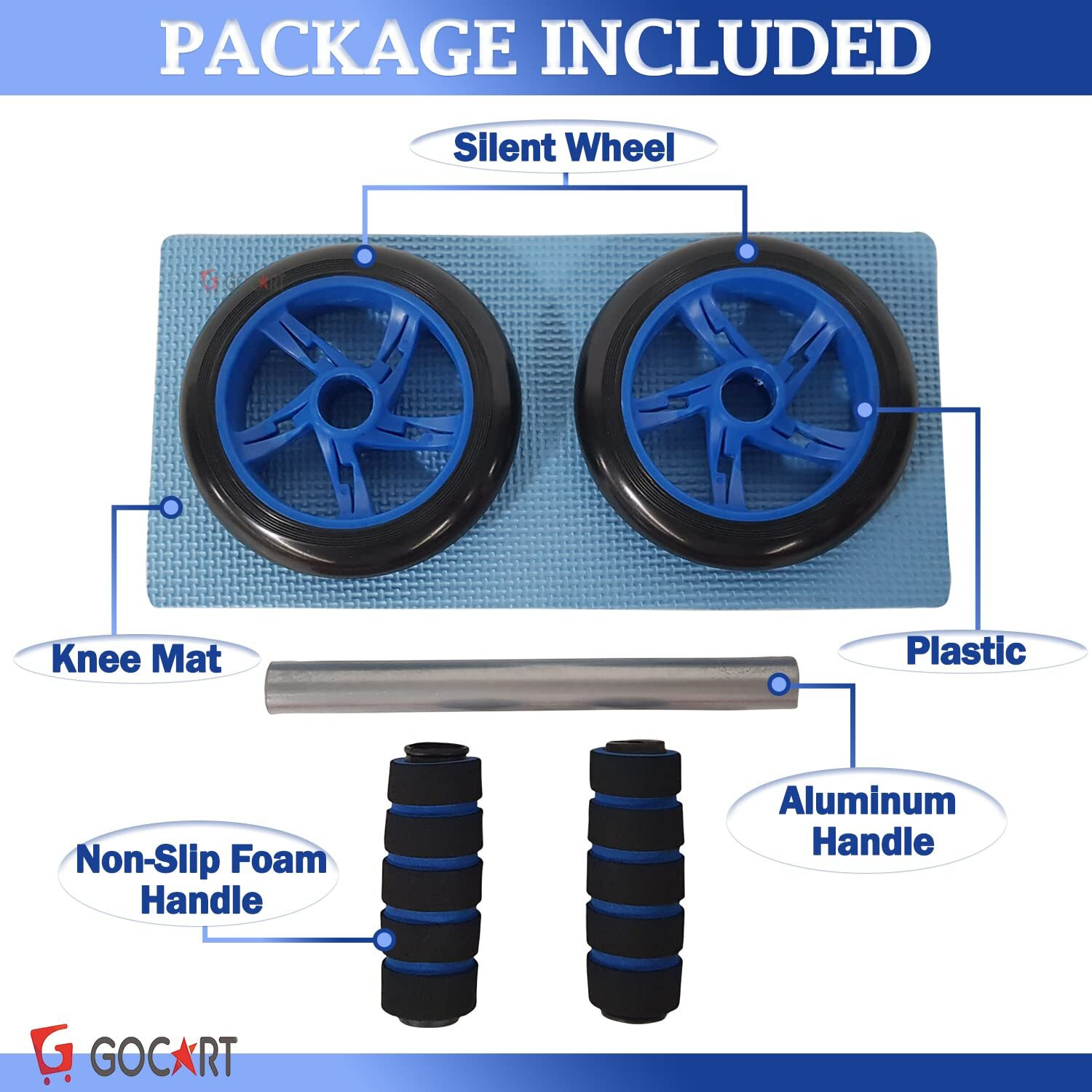 GOCART WITH G LOGO Ab Roller With Mat Ab Exerciser (2 WHEEL AB ROLLER) Blue