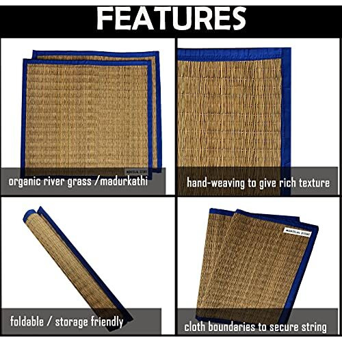 Montelal Store Korai Grass Sitting Mat | Set of 2| pooja mat for sitting (Red, Korai Grass, Jute Threads, 20 X 23 Inches)