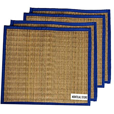 Montelal Store Kusha Grass Sitting Mat | Set of 4 | Prayer Meditation mat (Green, Korai Grass, Jute Threads, 20 X 23 Inches)