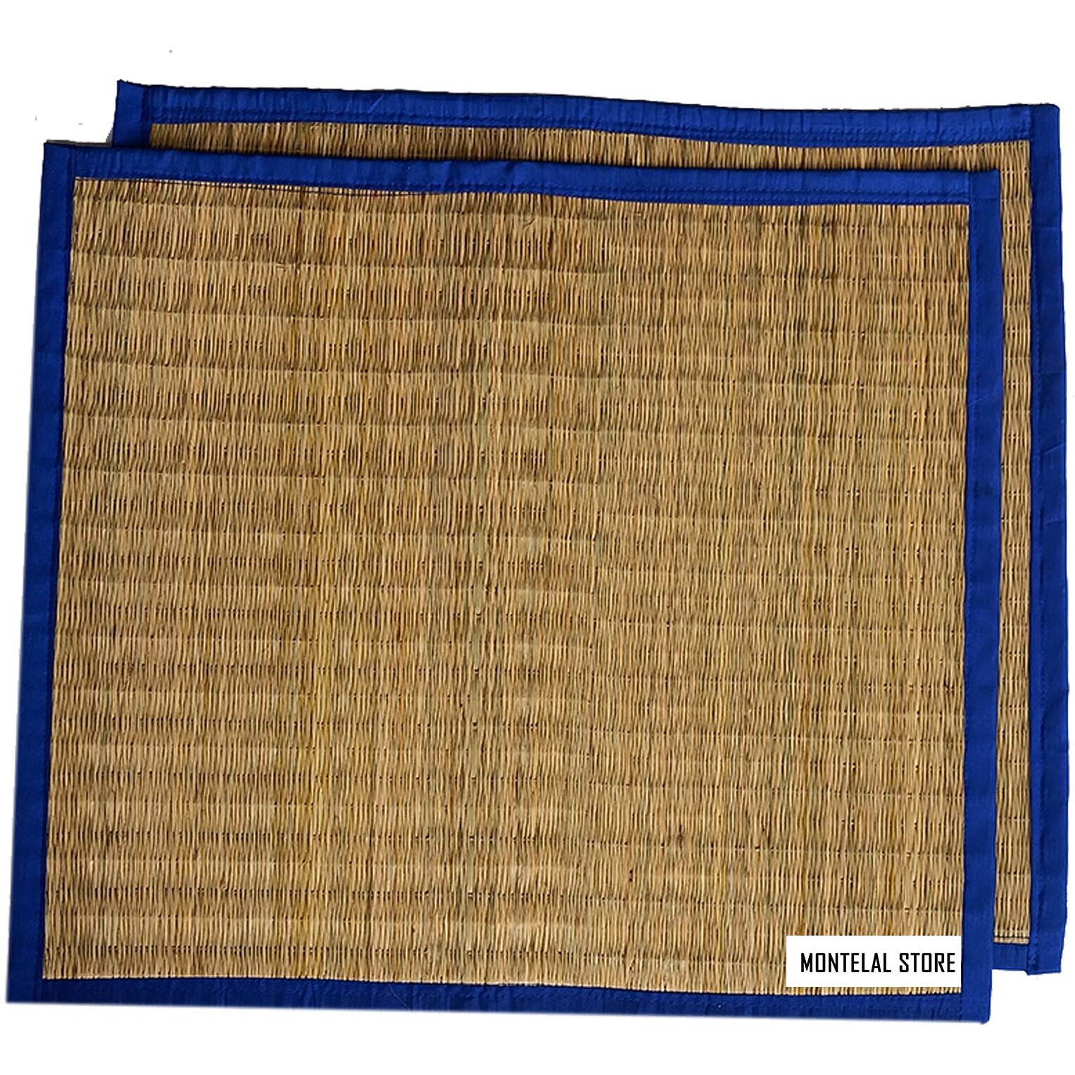 Montelal Store Kusha Grass Sitting Mat | Set of 2| puja mat for Prayer Meditation (Blue, Korai Grass, Jute Threads, 20 X 23 Inches)