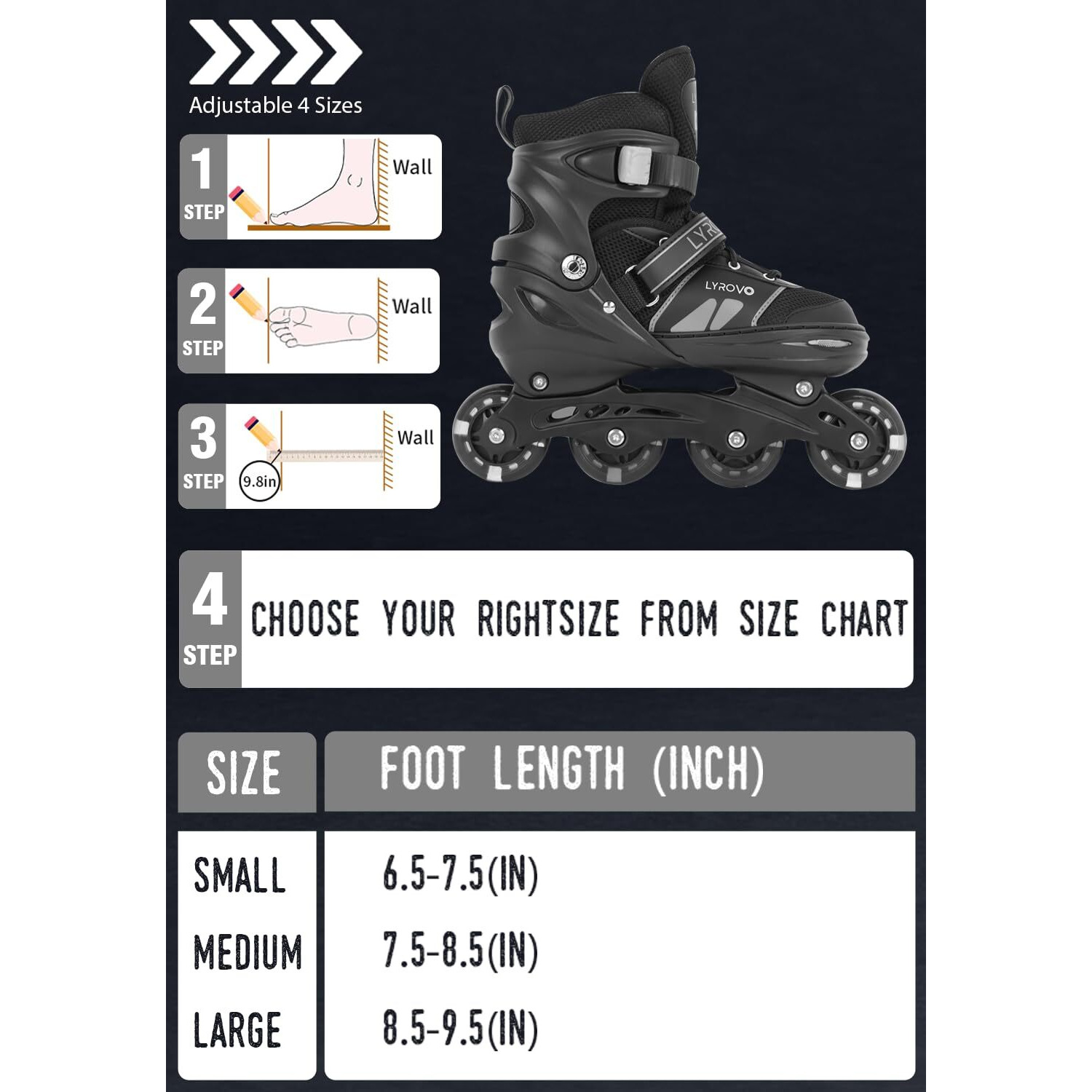 Lyrovo Aluminium Inline Skates shoes (M, Grey)