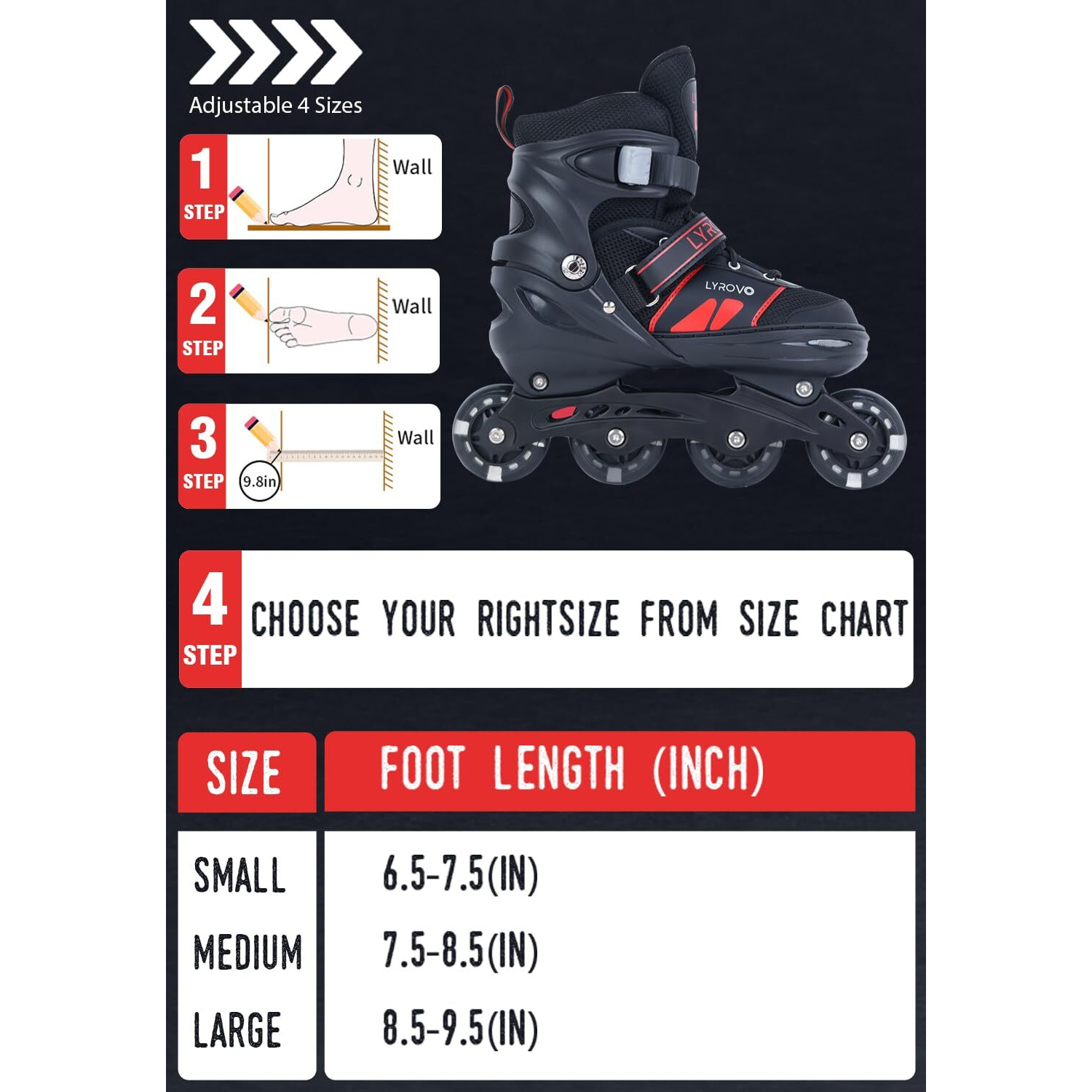 Lyrovo Kids Aluminium Inline Skates Shoes (S, Red)
