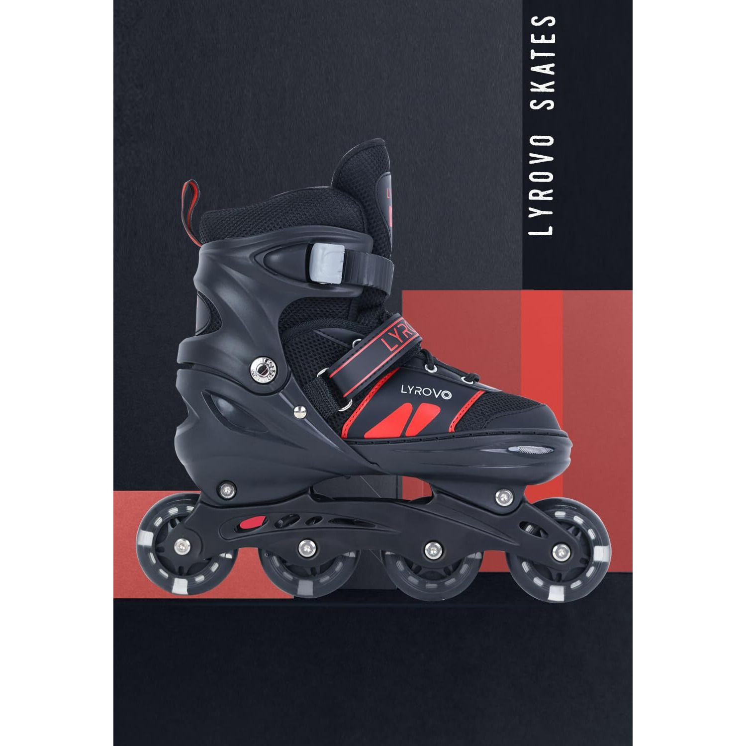 Lyrovo Kids Aluminium Inline Skates Shoes (S, Red)
