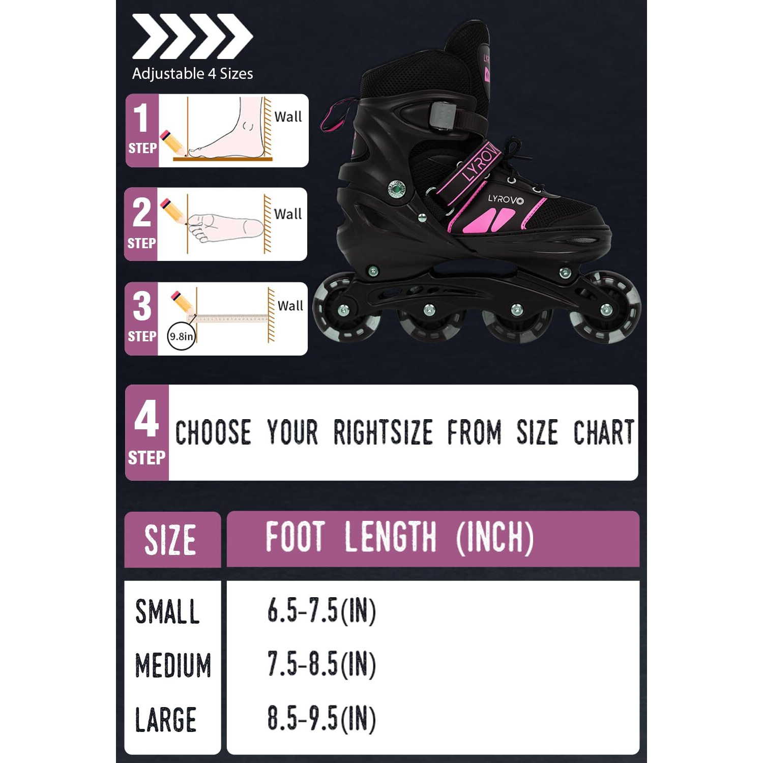 Lyrovo Kids Aluminium Inline Skates Shoes With Carry Bag (S, Pink)