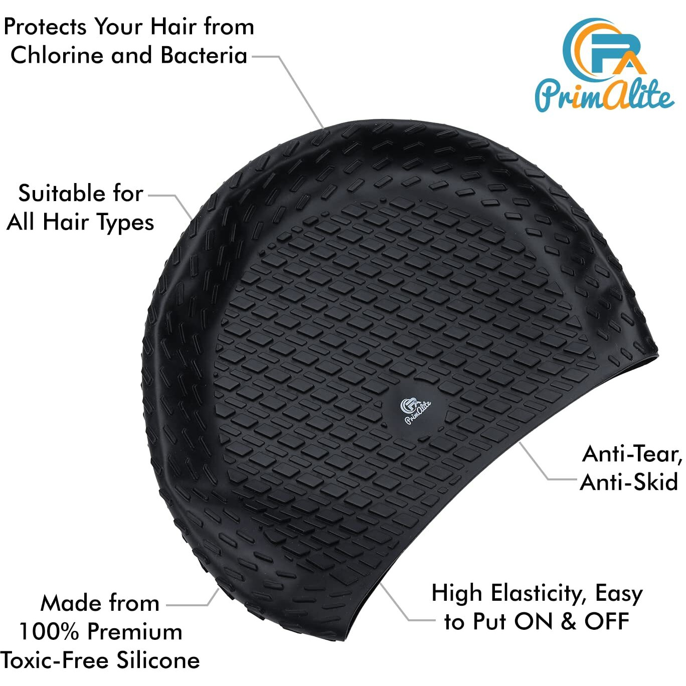 Primalite Swimming Goggles Mirrored & Swim Caps, Nose Clip, Ear Plug & Mesh Bag Set- 3 Sizes Nose Bridge | Silicone, Non-Slip Combo Kit, Anti-Fog, UV Protection, No Leaking- Adults Men Women-Jet Black