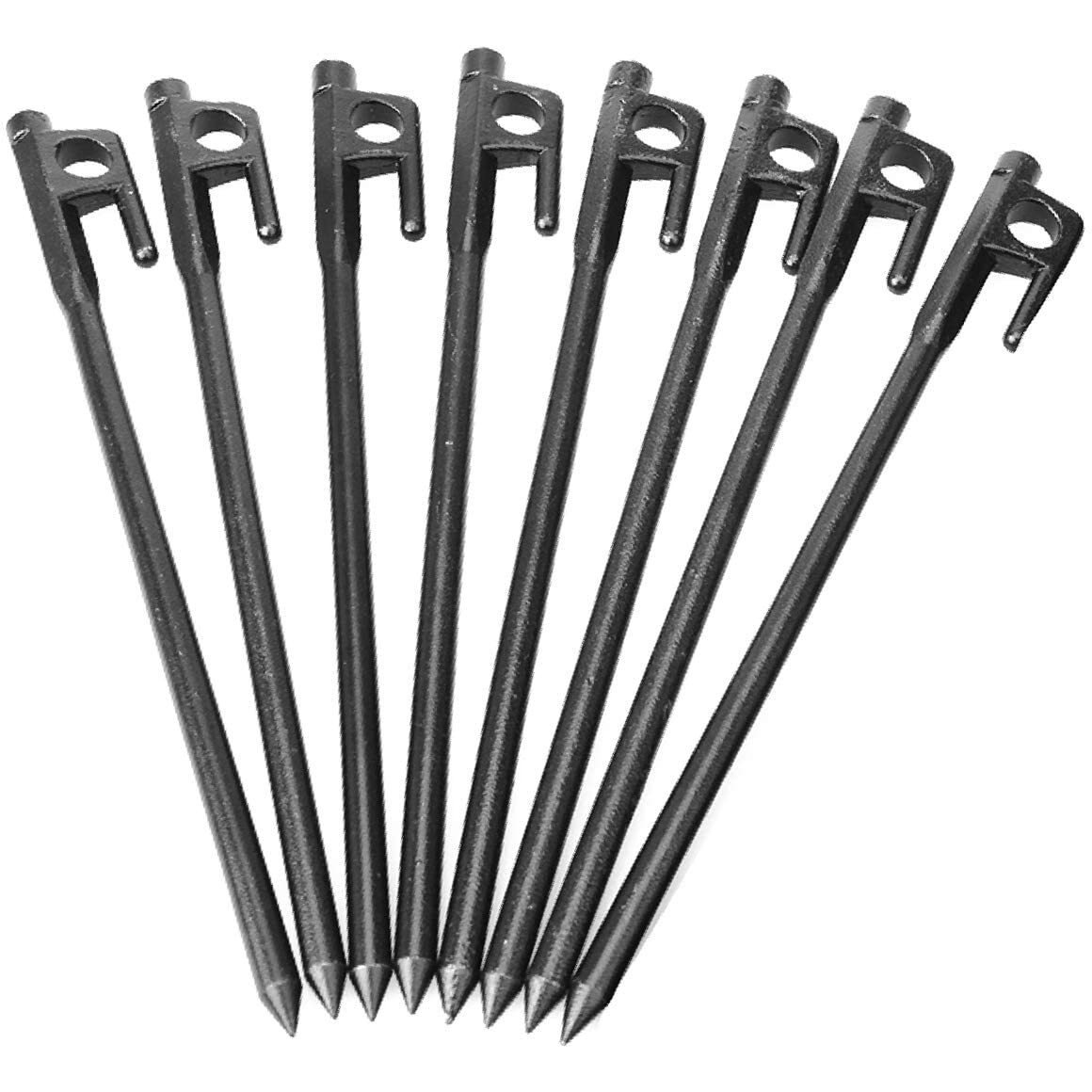 NEAR STOP Tent Pegs Ground Stakes Camping Heavy Duty Forged Steel Metal Large Hard Ground Rocky Cast Wrought Iron 12 Inch with Hook Pack of 08