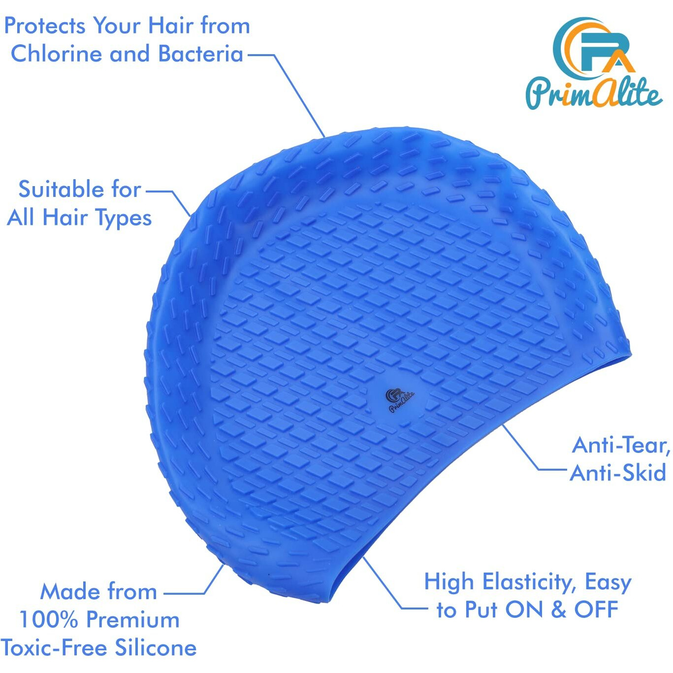 Primalite Silicone Swimming Cap with Nose Clip & Ear Plug- Long & Short Hair, Cover Ears to Keep Hair Dry, Waterproof Swim Caps, Anti-Slip Comfortable High Elasticity- Adults Men Women Kids- Dark Blue