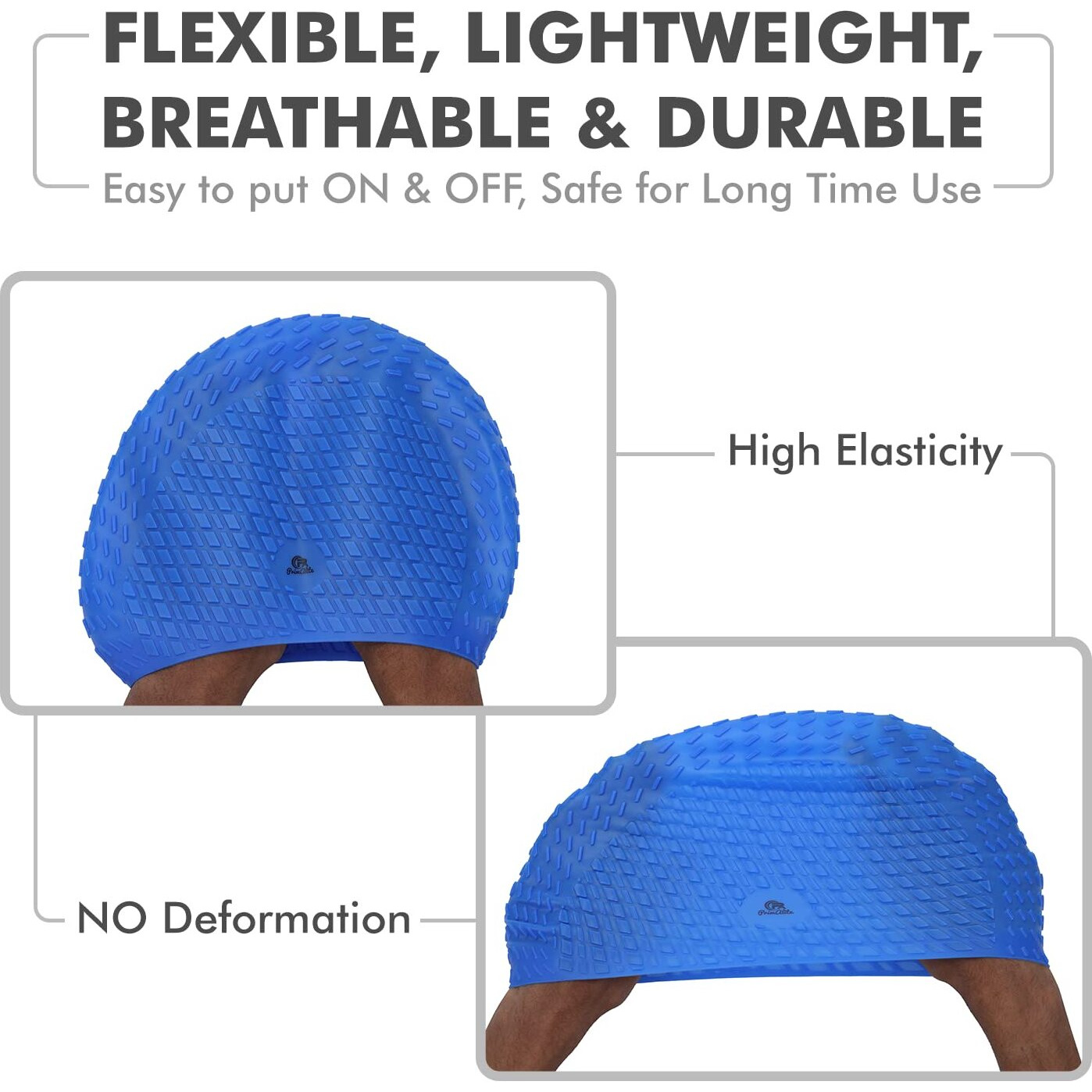 Primalite Silicone Swimming Cap with Nose Clip & Ear Plug- Long & Short Hair, Cover Ears to Keep Hair Dry, Waterproof Swim Caps, Anti-Slip Comfortable High Elasticity- Adults Men Women Kids- Dark Blue