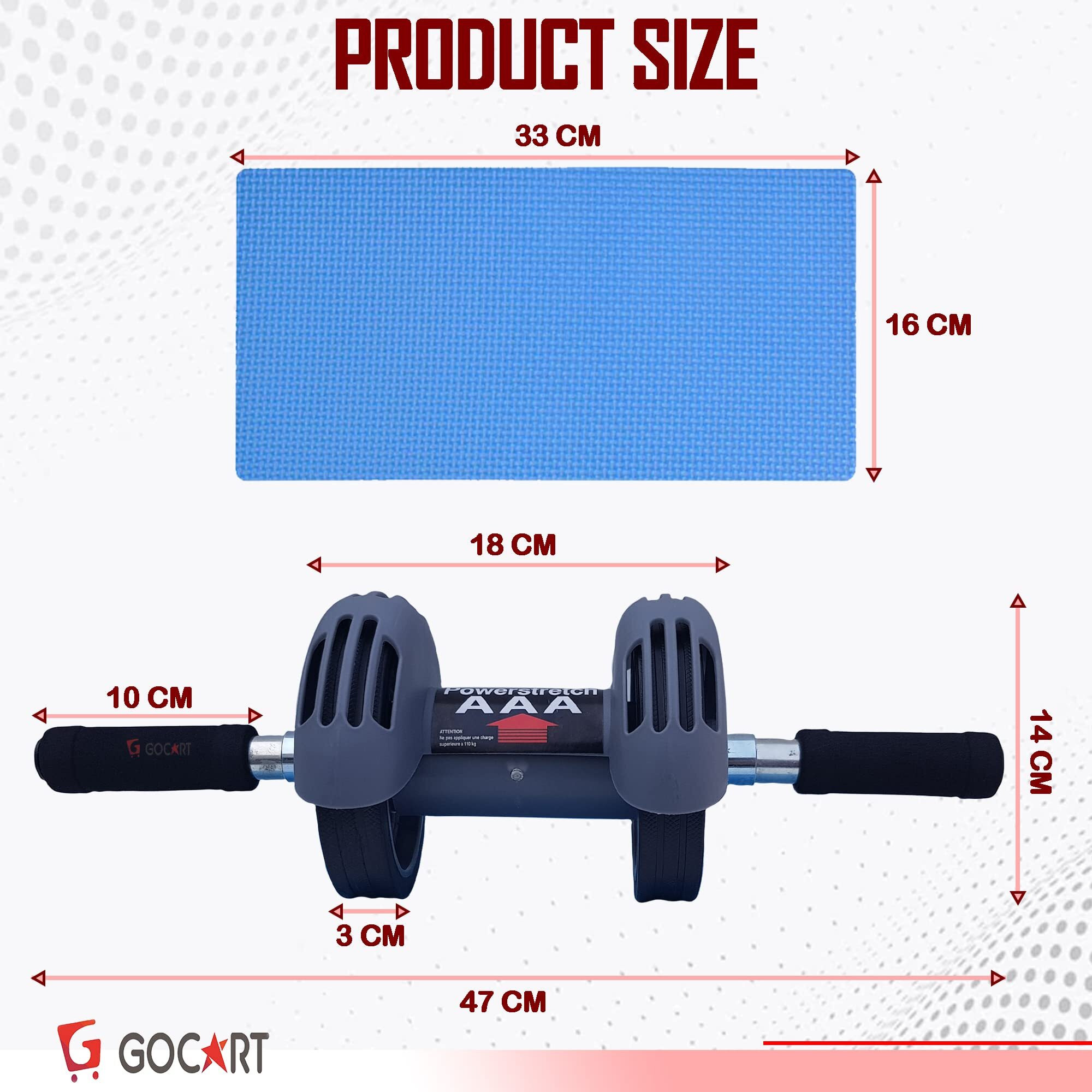 GOCART WITH G LOGO Ab Roller With Mat Ab Exerciser (2 WHEEL REBOUND AB ROLLER, Grey)