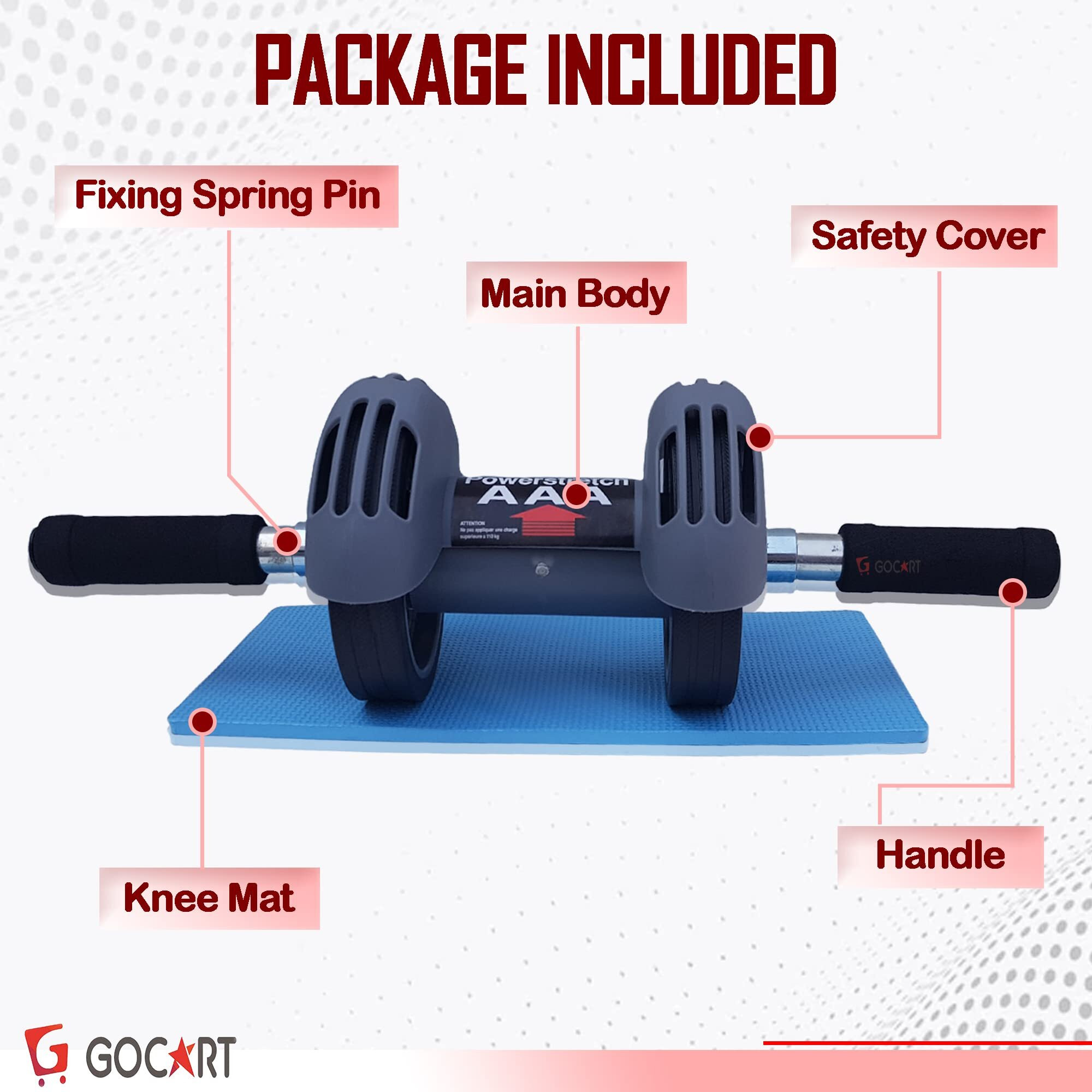 GOCART WITH G LOGO Ab Roller With Mat Ab Exerciser (2 WHEEL REBOUND AB ROLLER, Grey)