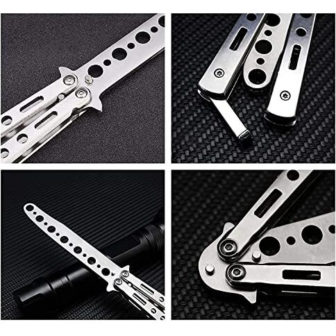 Street27 Butterfly Knives Trainer with O-Ring Latch for Beginner, Balisong Trainer Multifunctional Tool for Practicing Flipping Tricks, Stainless Steel Pocket Knives Trainer Tool (Silver)