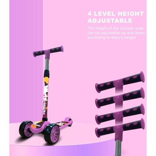 Brigattes Kick Scooter for Kids, Road Runner Scooter for Kids of 3 to 14 Years,3-Wheel Skating Scooter for Boys & Girls, 4-Level Adjustable Height Rear Brake, Weight Capacity 50 kgs with Brakes(Pink)